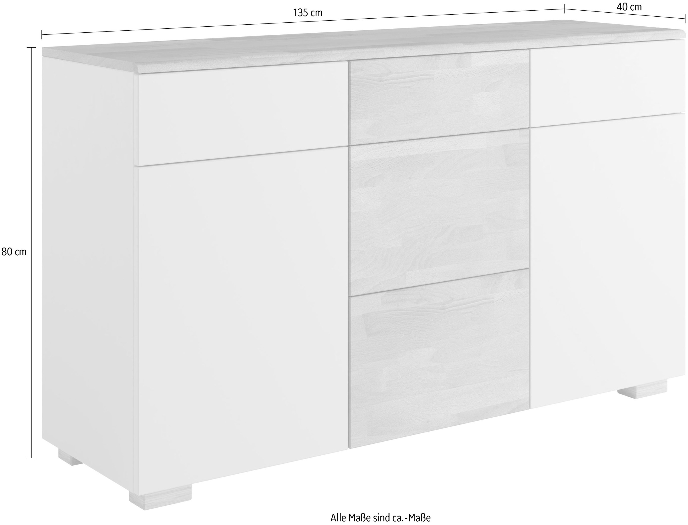 Home affaire Sideboard »Citra teilmassiv«, Breite 135cm,moderne grifflose Optik mit push to open Funktion