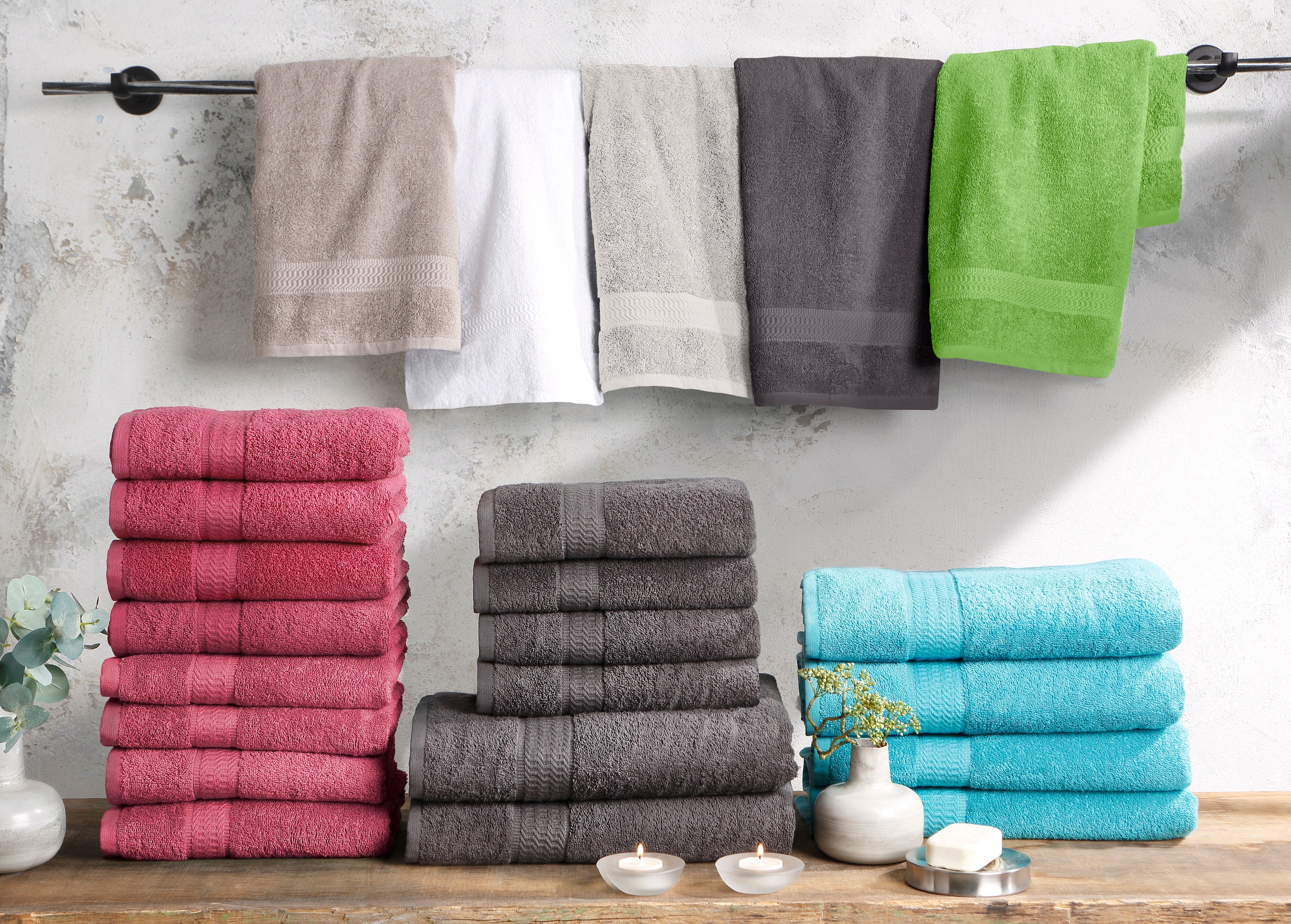 Baumwolle mit Set, Set 6 kaufen Handtuch Handtücher | my »Juna«, Bordüre, home Uni-Farben, in 100% online Handtuch-Set, Walkfrottee, Jelmoli-Versand tlg.,