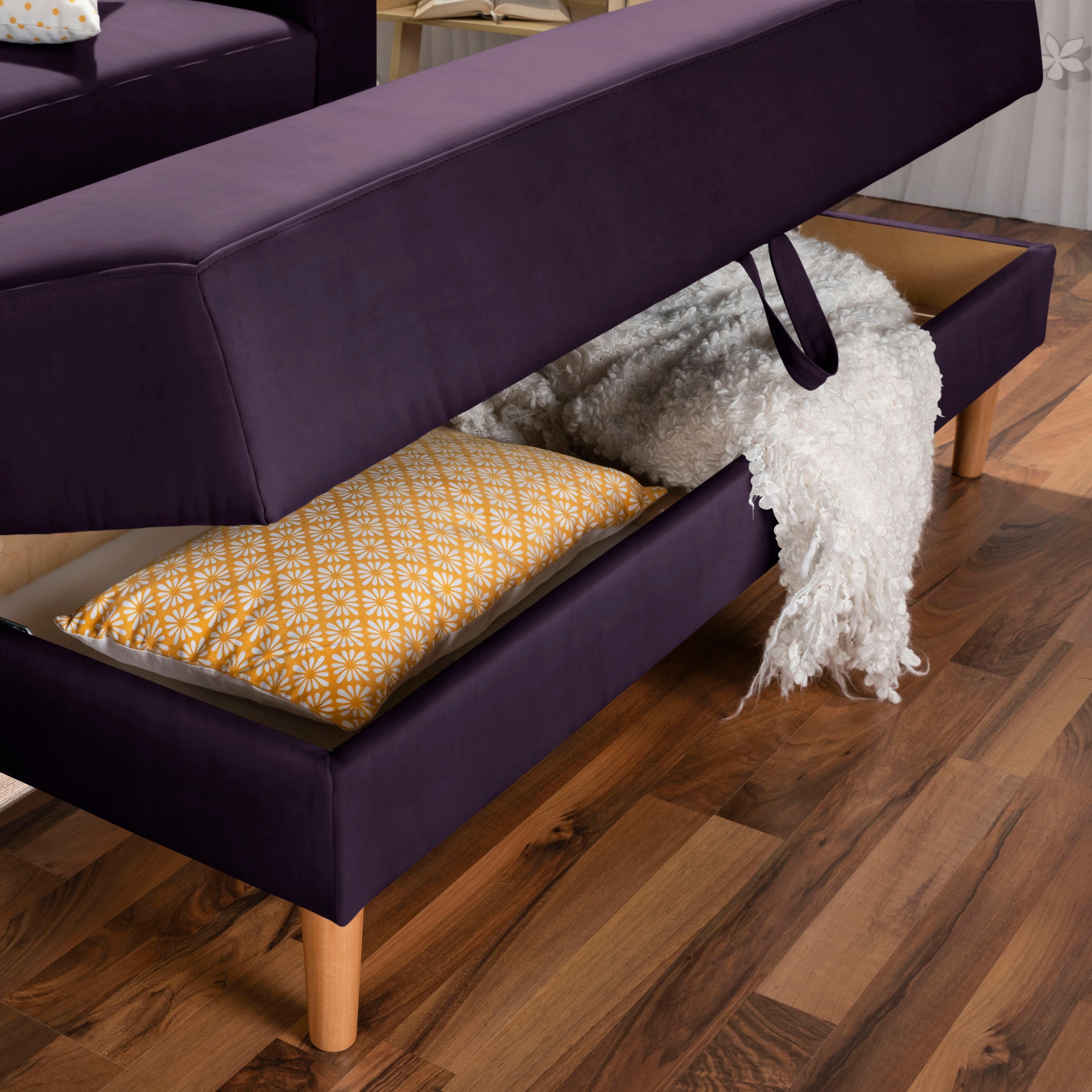 Max Winzer® Ecksofa »Just Chill«, Schlafsofa mit Recamiere, Rückenverstellung, inklusive Stauraumhocker