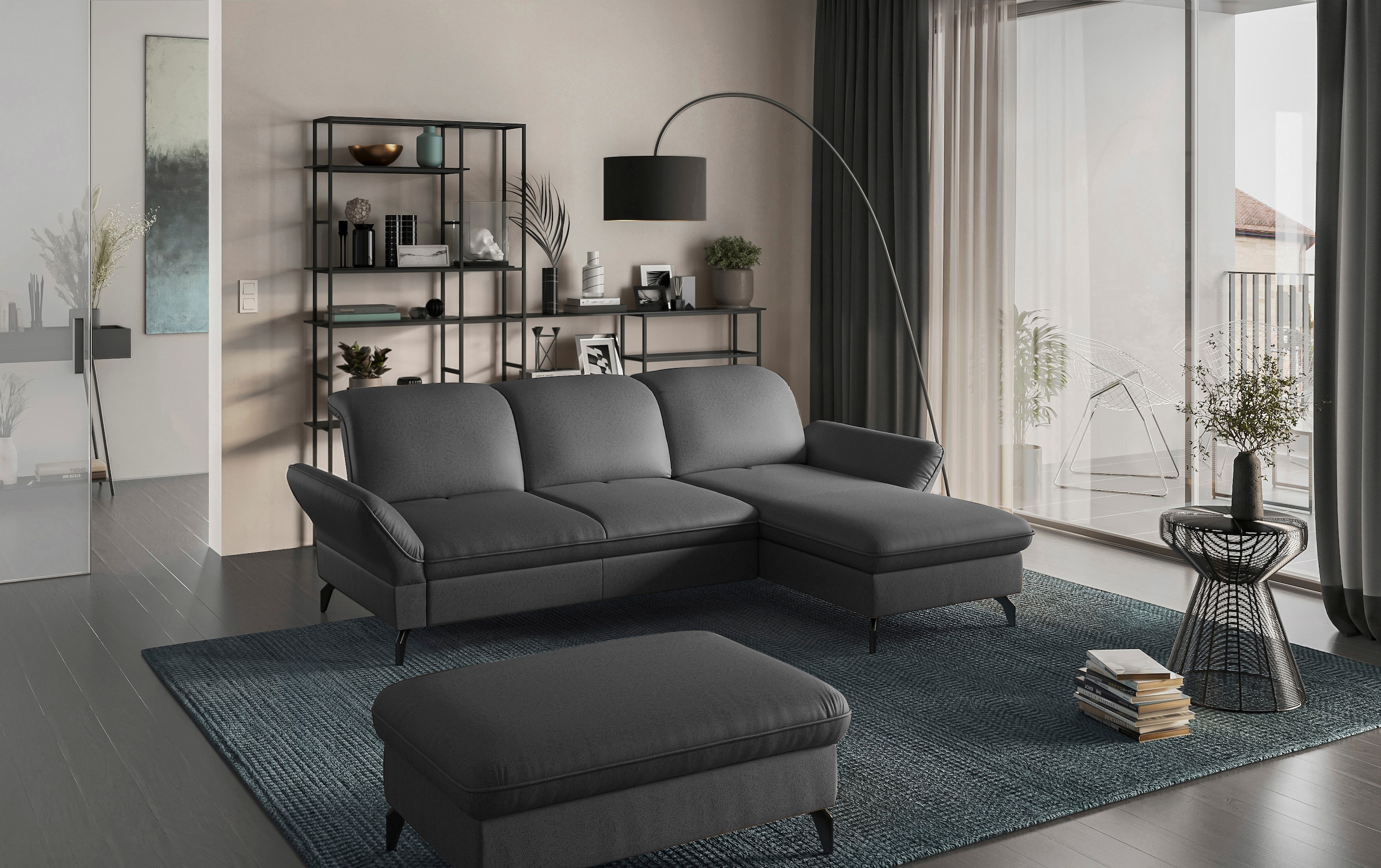 sit&more Polsterhocker »Leandro«, mit schwarzen Metallfüssen