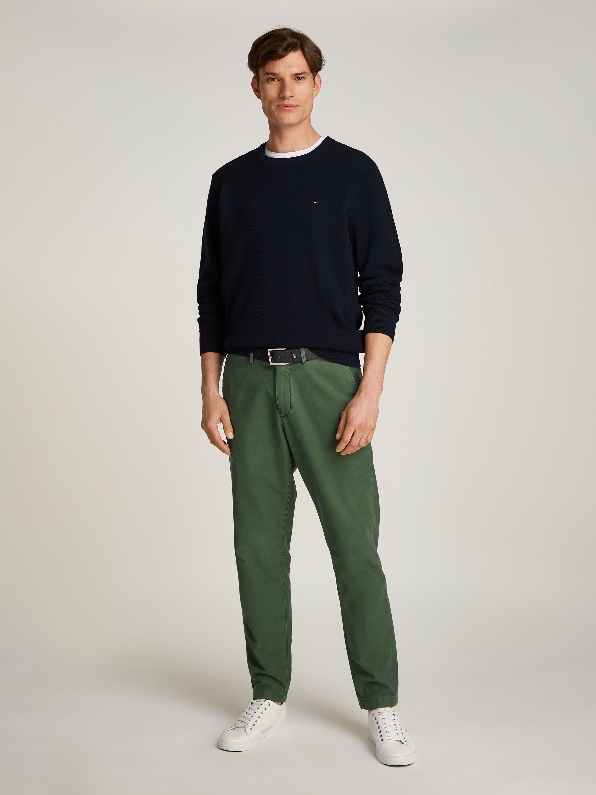 Tommy Hilfiger Rundhalspullover »ESSENTIAL STRUCTURE CREW NECK mit Struktur und Label«, unifarben, casual, regular fit, Baumwolle, Rundhals