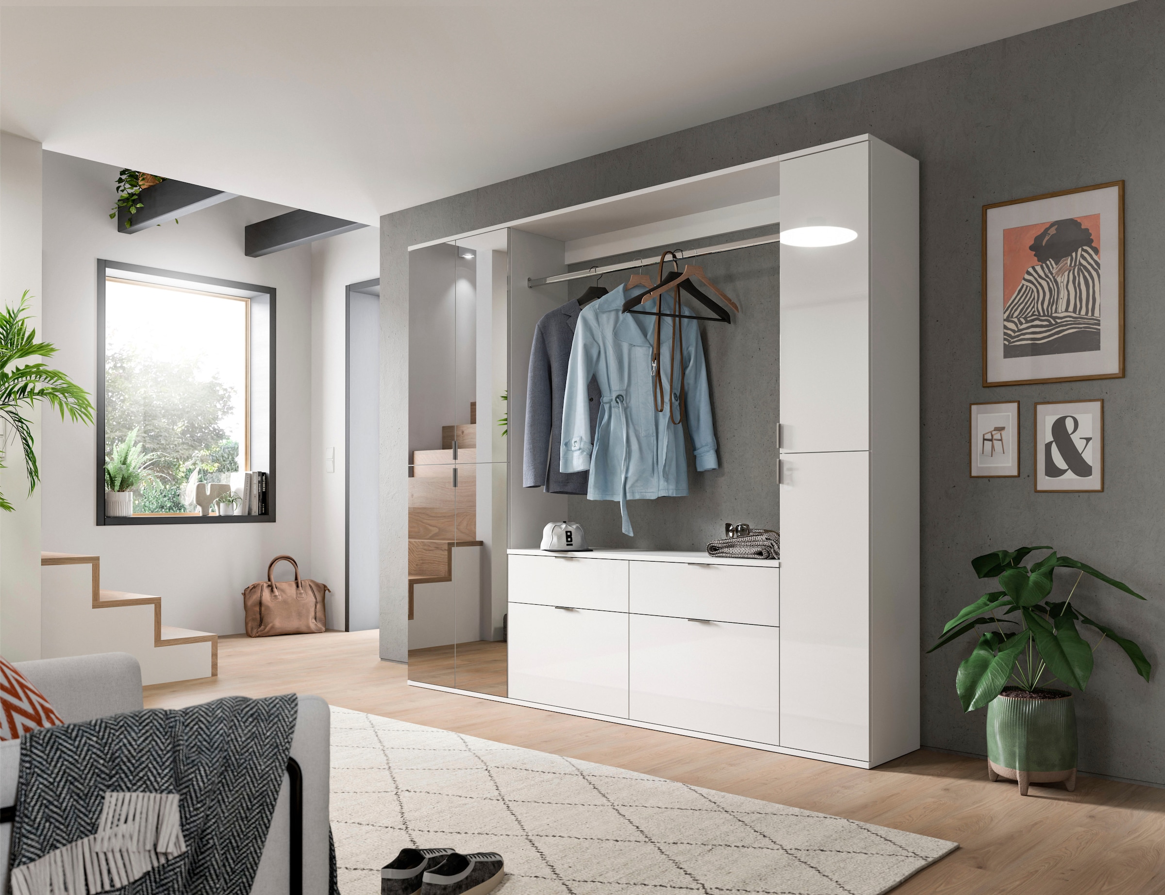 INOSIGN Garderobenschrank »Trondheim, Höhe 193 cm, 2 Türen, 6 Fächer, 4 Einlegeböden«, 1 Kostruktionsboden, Türanschlag wechselbar, Garderobenschrank,Schrank