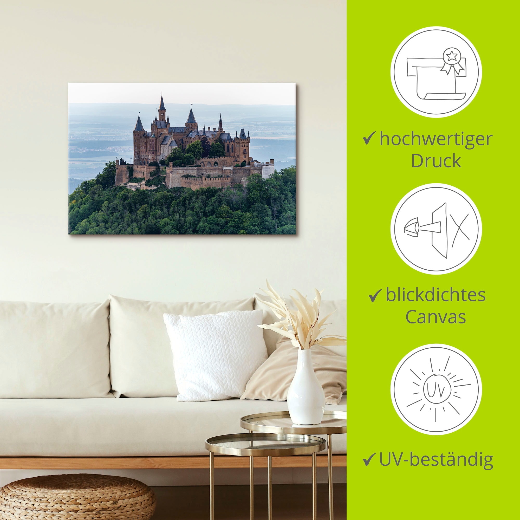 Artland Leinwandbild »Burg Hohenzollern als Nahaufnahme«, Gebäude, (1 St.), auf Keilrahmen gespannt