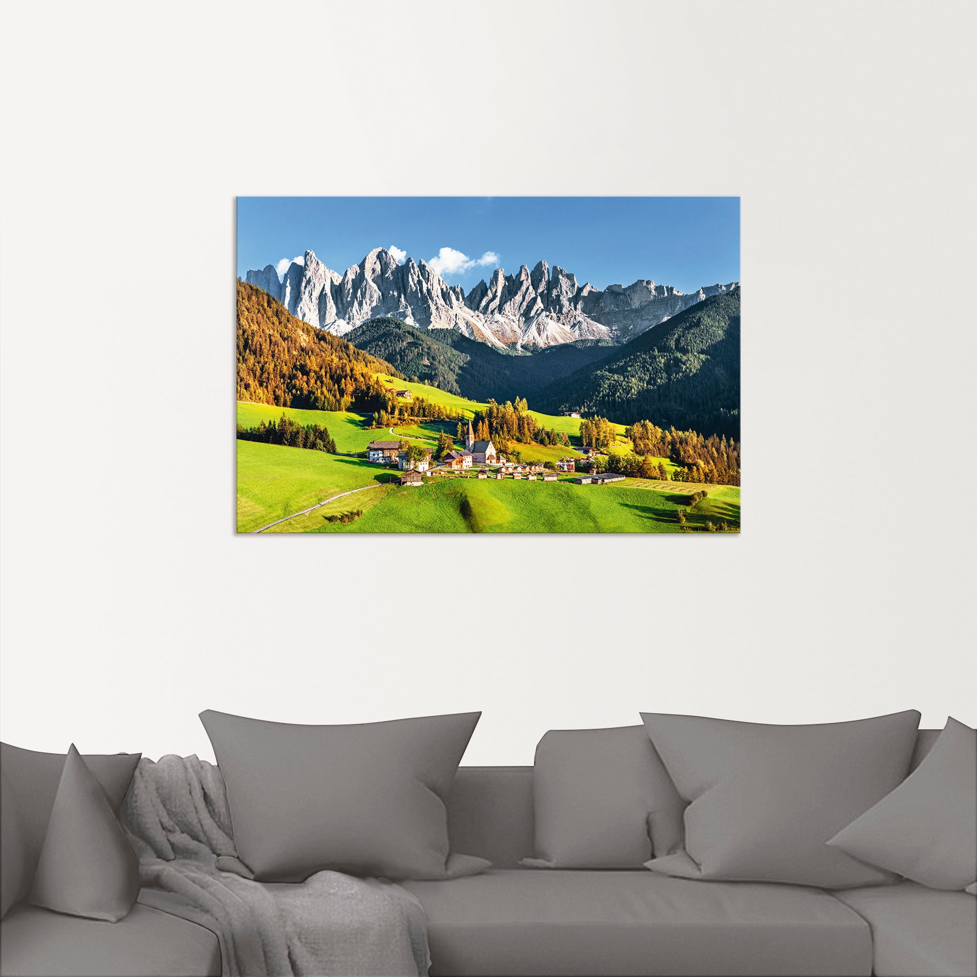 Artland Wandbild »Alpen Berge Santa Maddalena«, Berge & Alpenbilder, (1 St.), als Alubild, Outdoorbild, Leinwandbild, Poster in verschied. Grössen