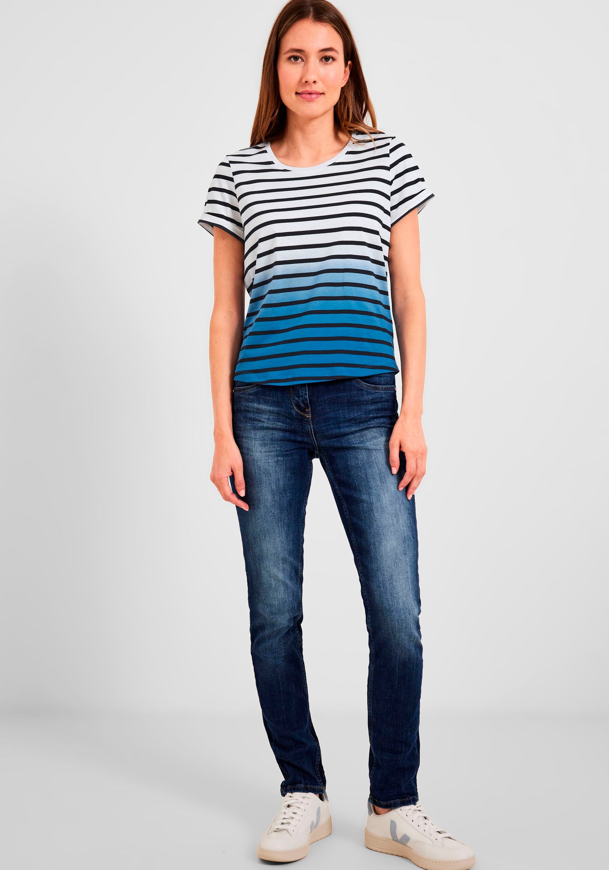 Dye mit Jelmoli-Versand T-Shirt gewollten »EOS_Stripe Schweiz bei kaufen Falten Dip online T-Shirt«, Cecil