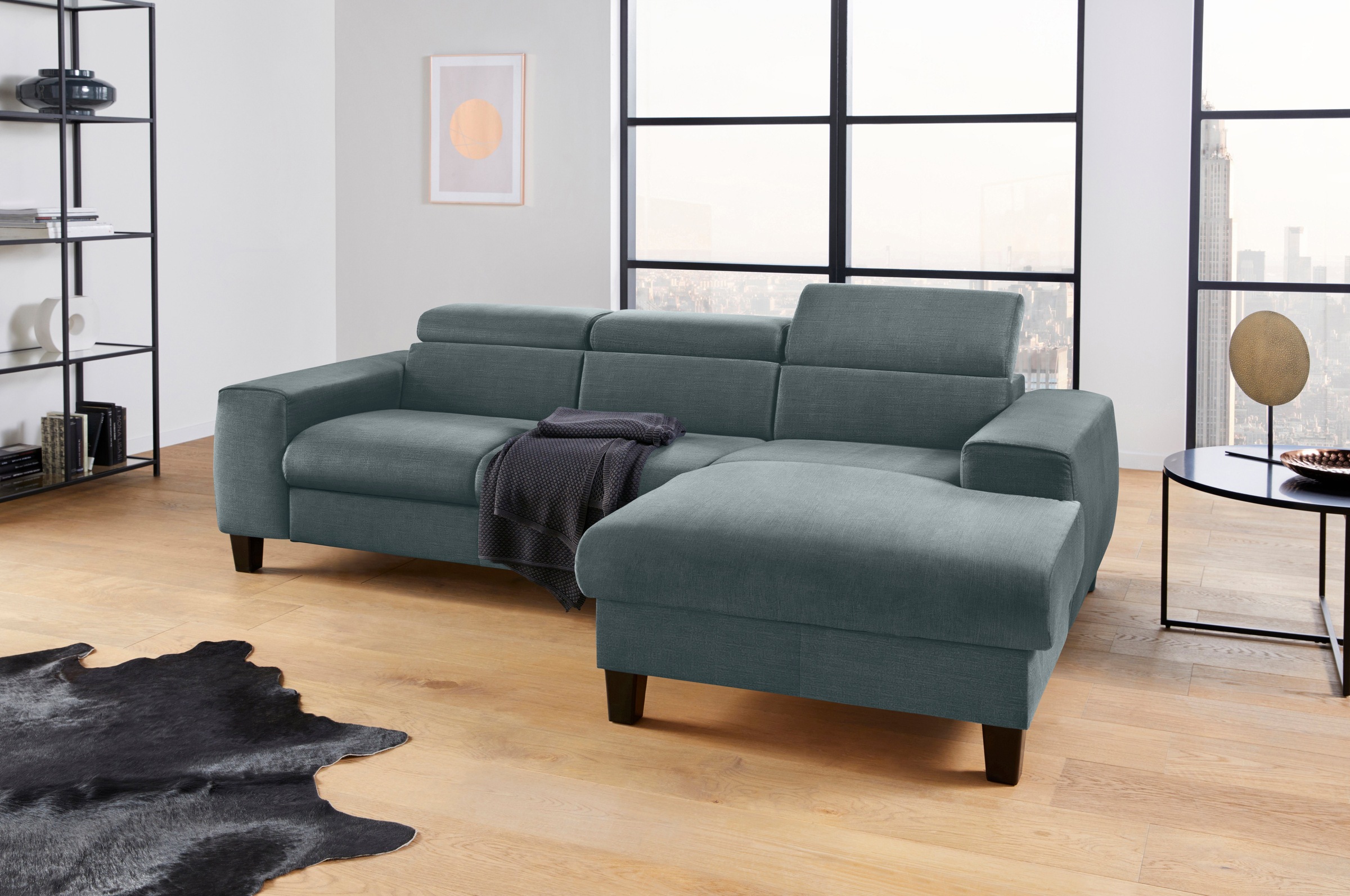 COTTA Polstergarnitur »Morven L-Form«, (Set), Set bestehend aus: Ecksofa mit Kopfteilverstellung & Hocker
