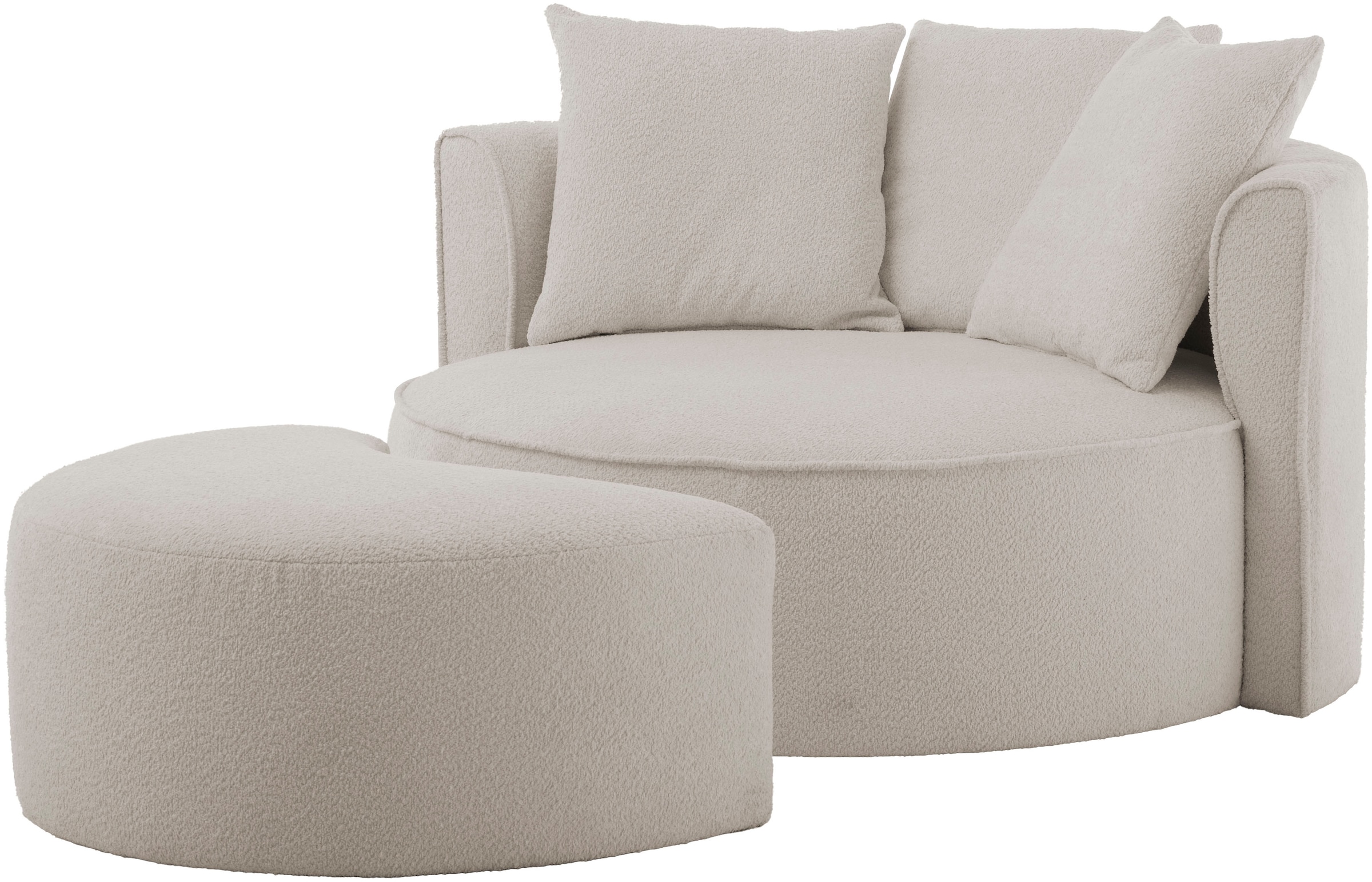 LeGer Home by Lena Gercke XXL-Sessel »ISALIE, Rundsessel mit Hocker, Lesesessel, Loveseat, Big-Sessel«, (Set), trendige Stoffe, 3 Zierkissen, grosse Sitzfläche, Cord, Samt, Bouclé