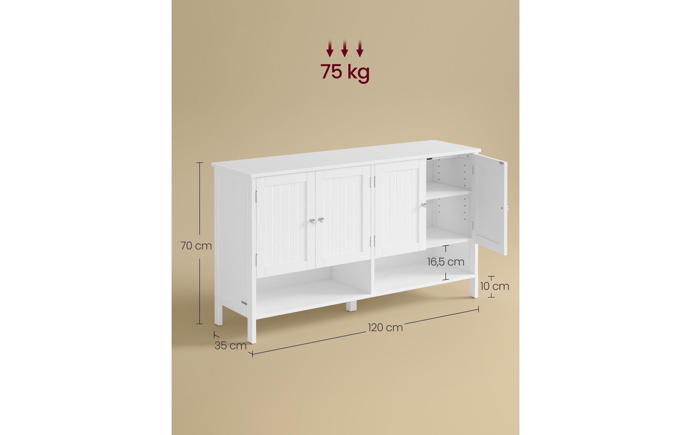 VASAGLE Schuhschrank »Landhausstil 120 x 70 cm«, Verfügt ein offenes Fach und einen Schrank mit insgesamt 4 Ablagen