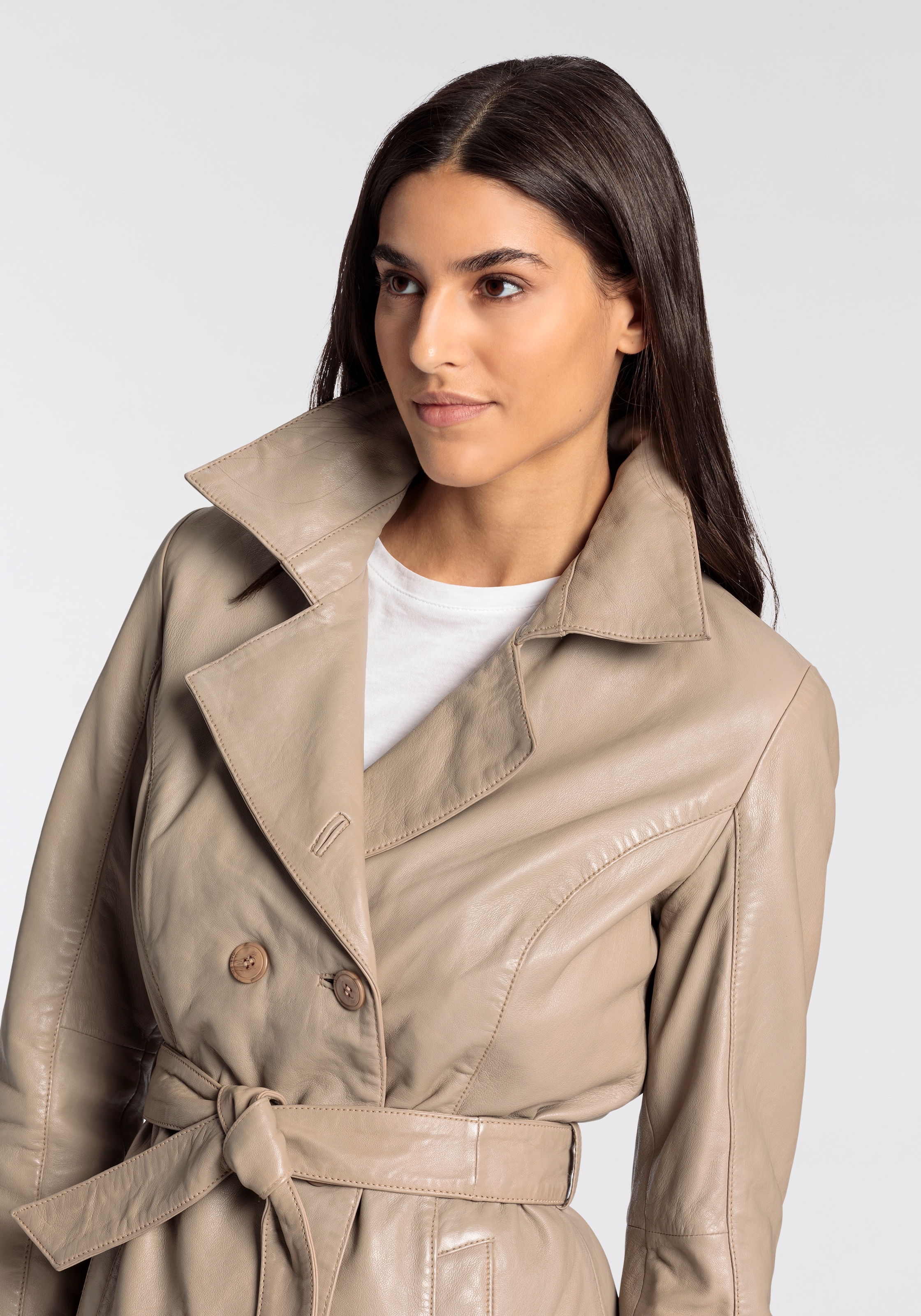 Gipsy Ledermantel »GWTaruh OT«, (2 tlg.), femininer Leder-Trenchcoat mit Bindegürtel