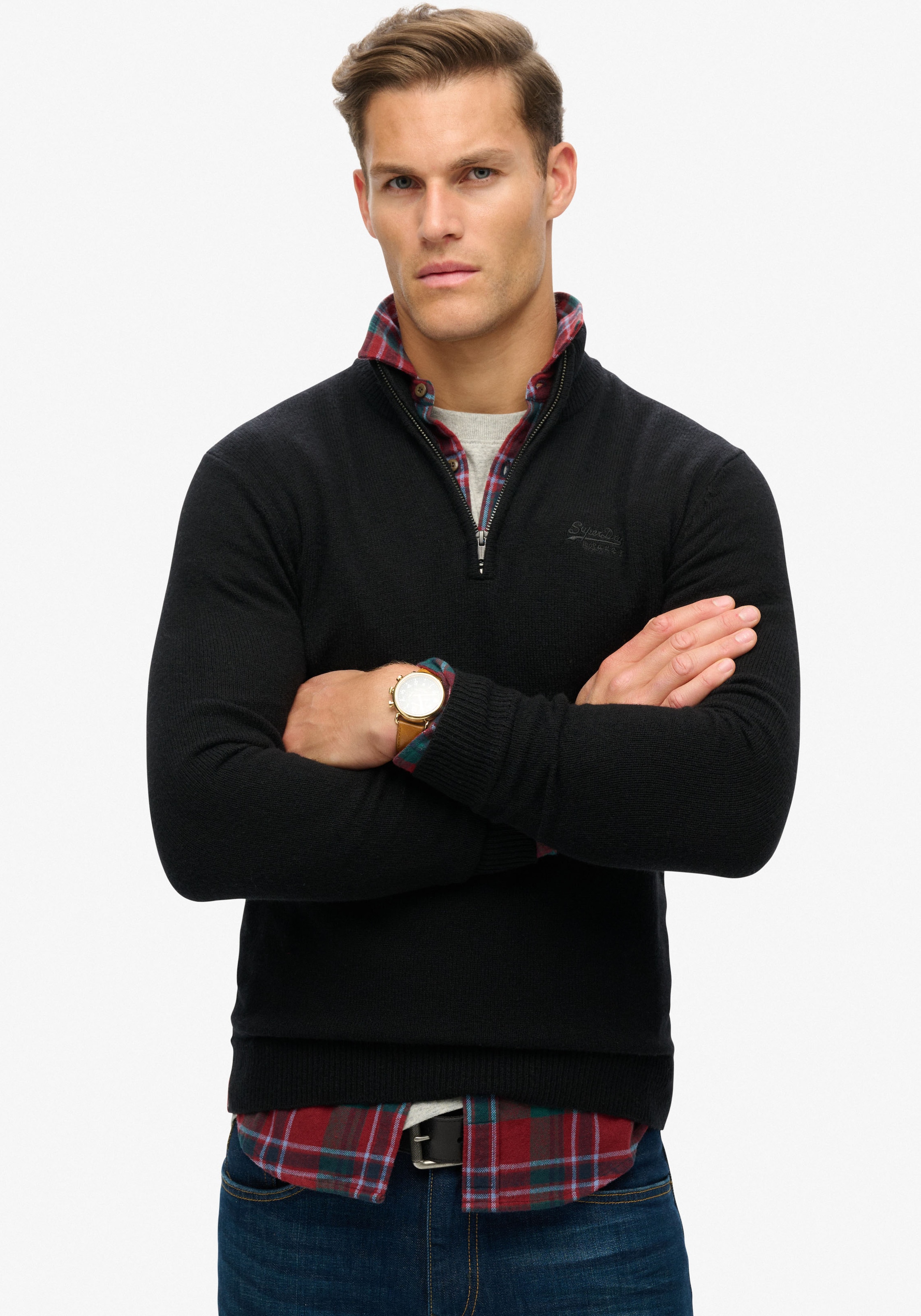 Strickpullover »ESSENTIAL EMB KNIT HALF ZIP«