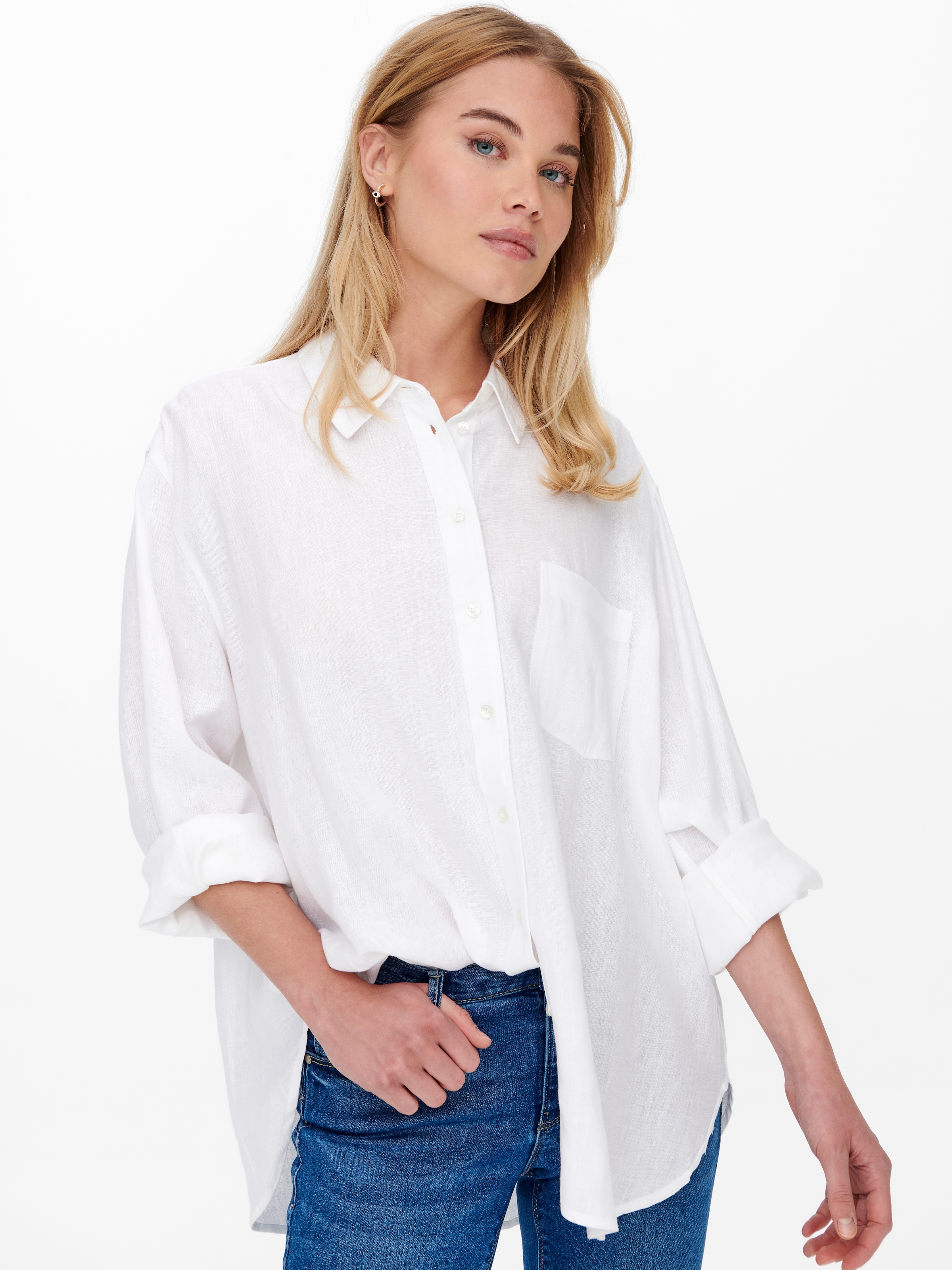ONLY Longbluse »ONLTOKYO L/S LINEN BLEND SHIRT« mit Leinen