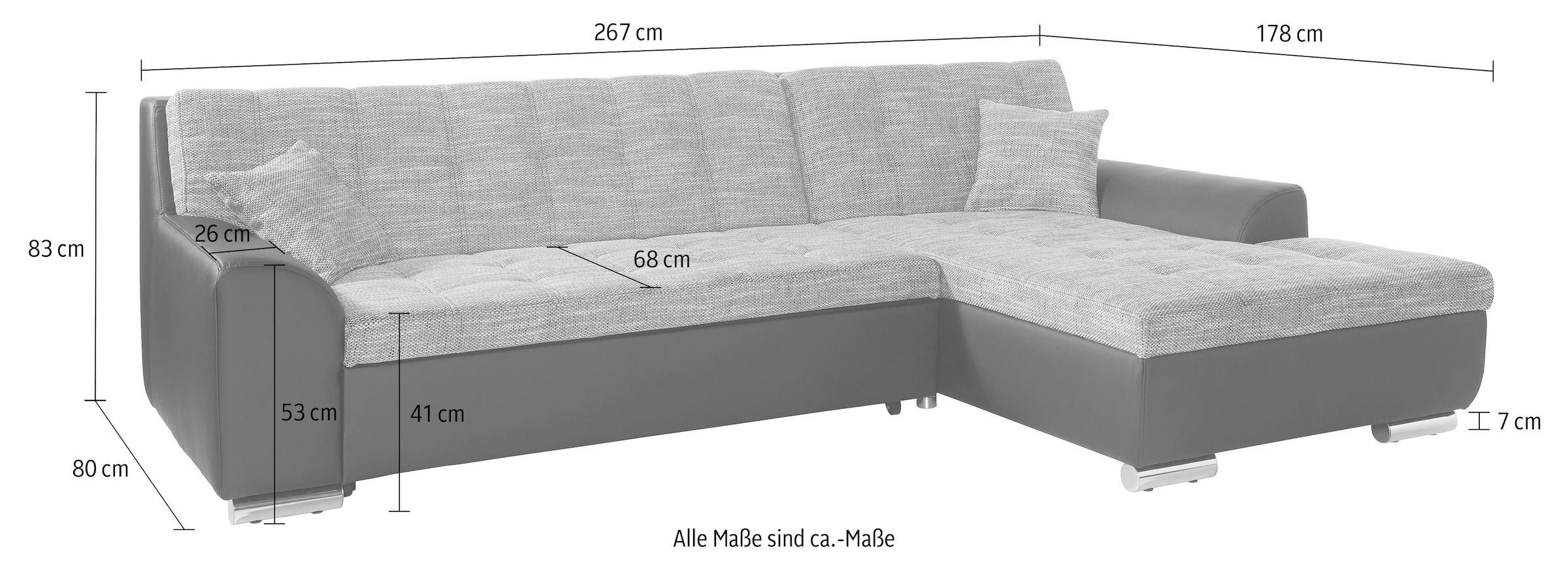 DOMO collection Ecksofa Treviso, wahlweise mit Bettfunktion, incl. Zierkissen