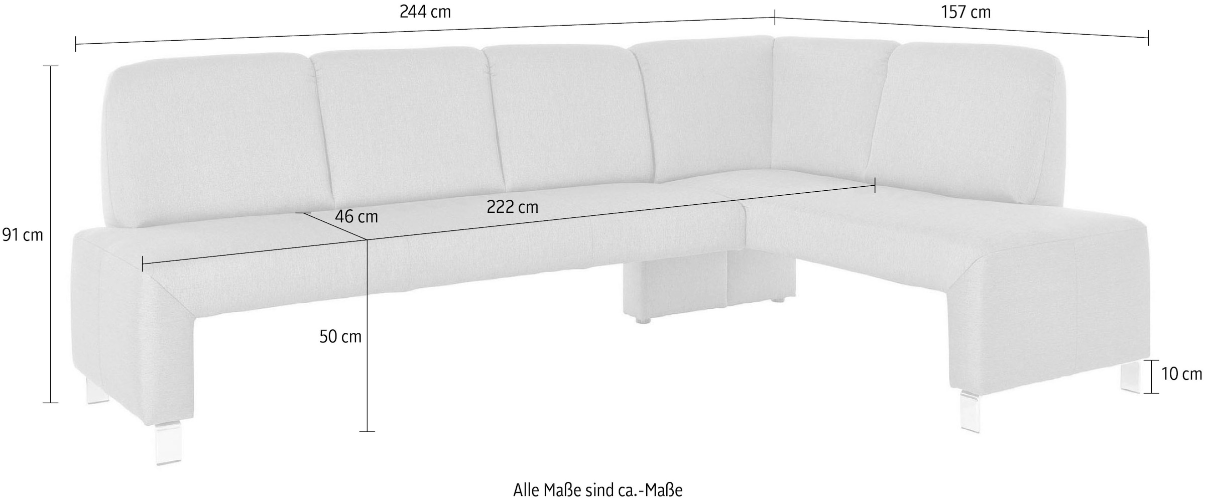 exxpo - sofa fashion Eckbank »Intenso, viele Bezugsstoffe Cord, Leder, Struktur 244/157 cm (B/T)«, hohe Bodenfreiheit, frei im Raum stellbar, hoher Sitzkomfort