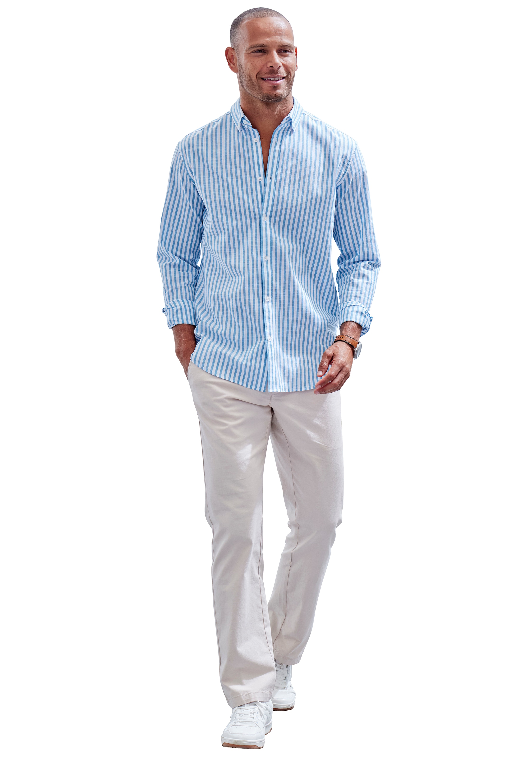 John Devin Langarmhemd »Regular Fit«, Streifenhemd mit Button-down-Kragen, aus reiner Baumwolle