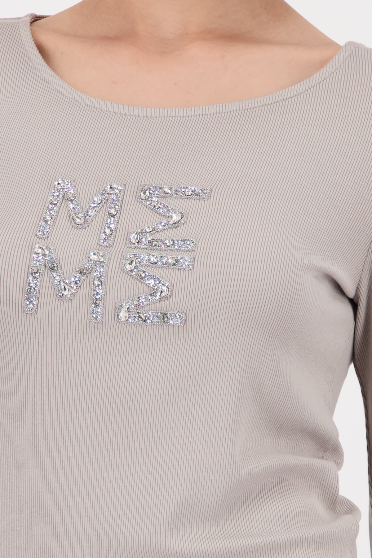 Monari Langarmshirt »Shirt Rippe + Schmuck«, Mit Rundhalsausschnitt