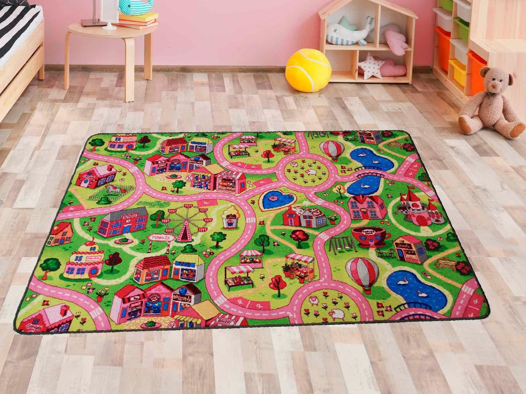 Primaflor-Ideen in Textil Kinderteppich "Spielteppich SWEET CITY, Made in Belgium" rechteckig 5 mm Höhe Straßen-Teppich, Straßenbreite ca. 9 cm, Kinderzimmer
