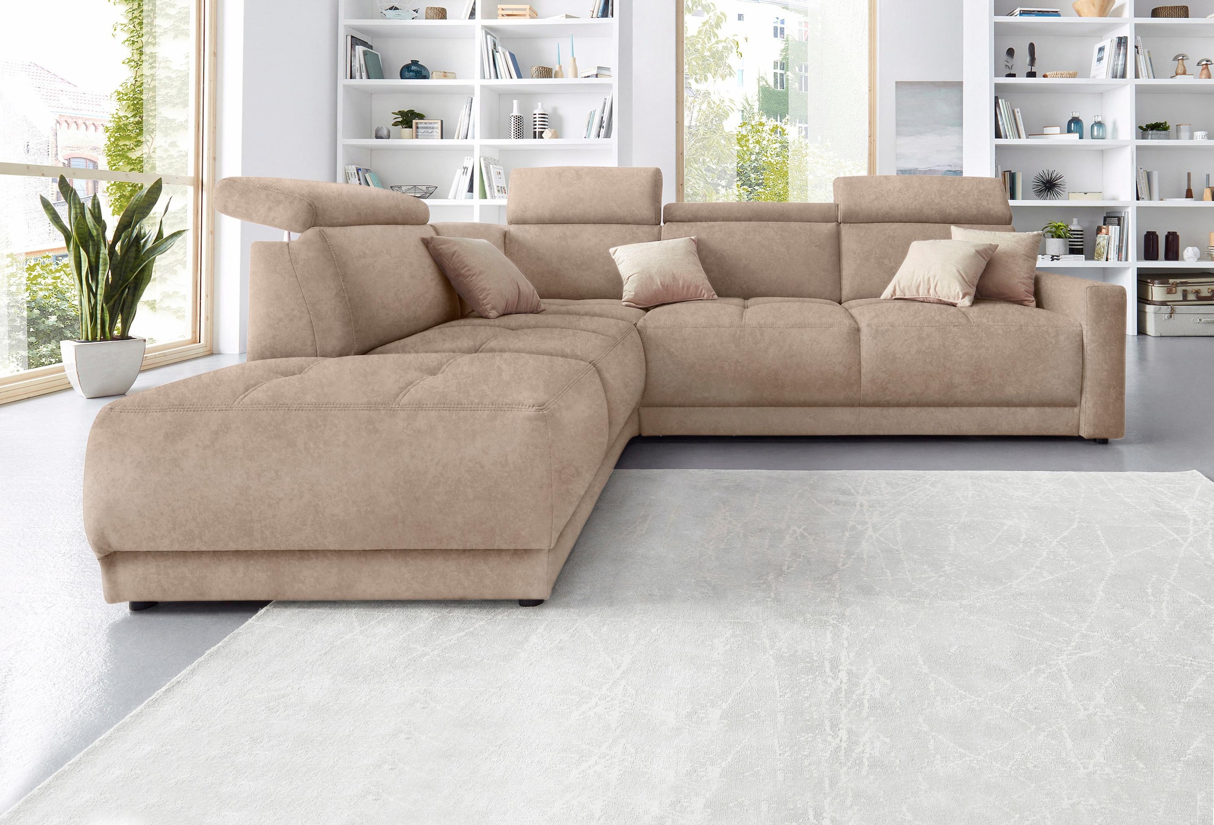 DOMO collection Ecksofa "Ava, moderne Sitzheftung mit toller Doppelnaht, komfortabel, L-Form" mit Ottomane, inkl. Federkern, wahlweise mit Kopfteilverstellungen