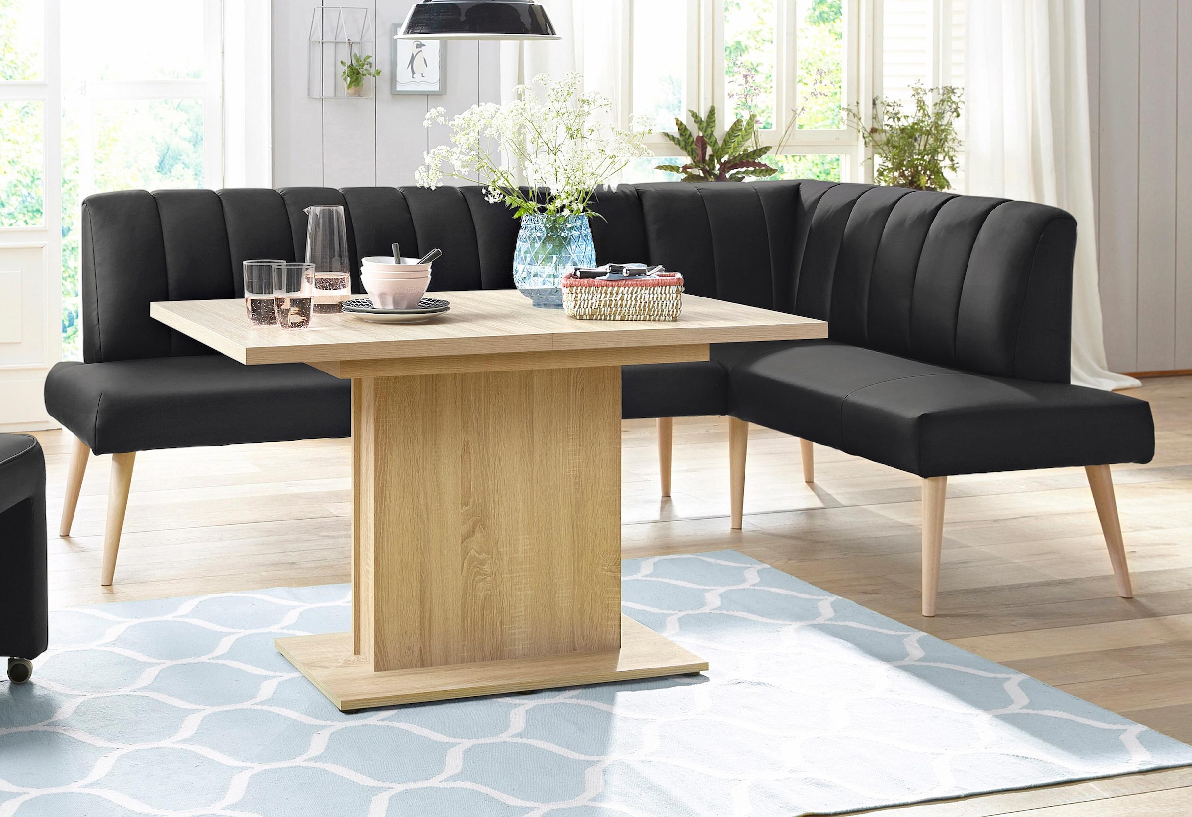 exxpo - sofa fashion Eckbank »Costa, moderne Rückensteppung, bequem und elegant, hoher Holzfuss«, hochwertig verarbeitet, Frei im Raum stellbar