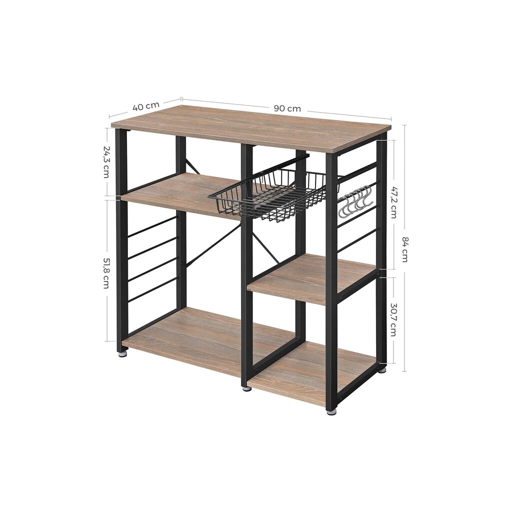 VASAGLE Küchenregal »Hellbraun, 90 x 84 cm, Holz/Metall«