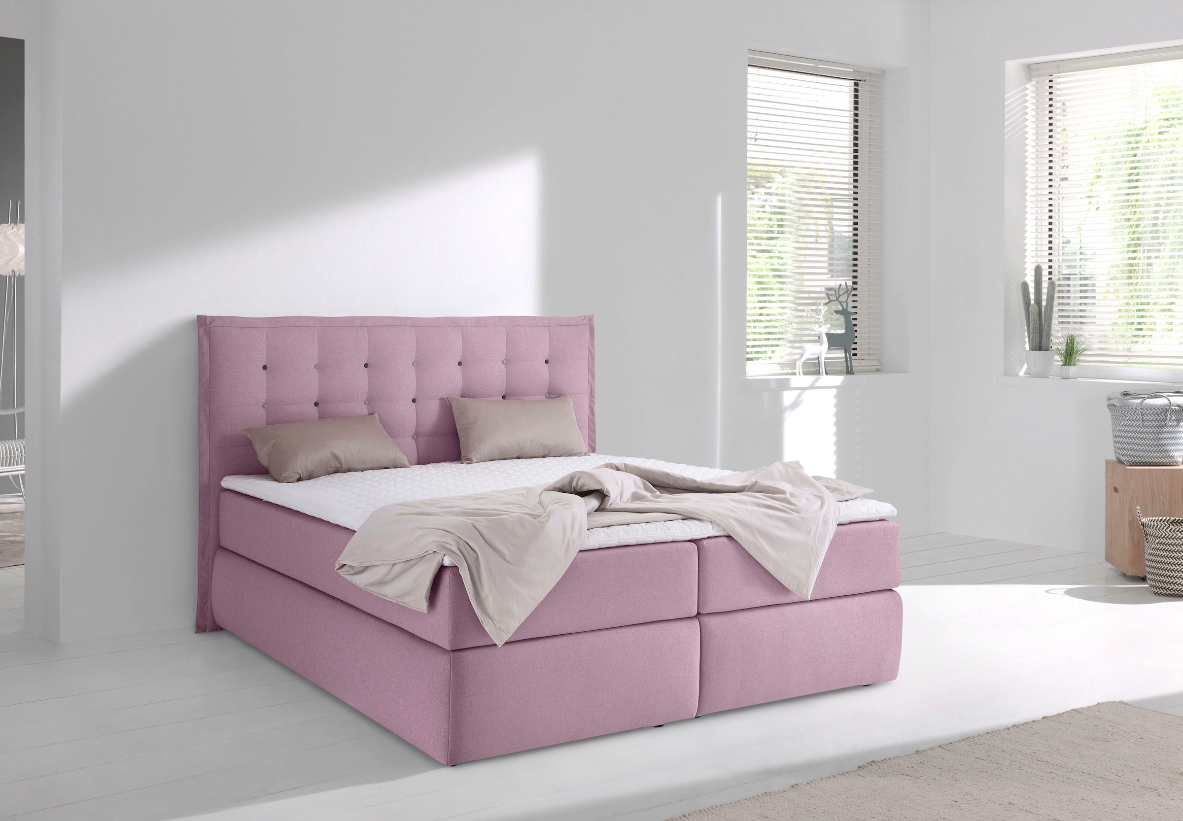 Home affaire Boxspringbett "Sagres" Kopfteil mit 2farbiger Flatterbiese und zweifarbigen Knöpfen