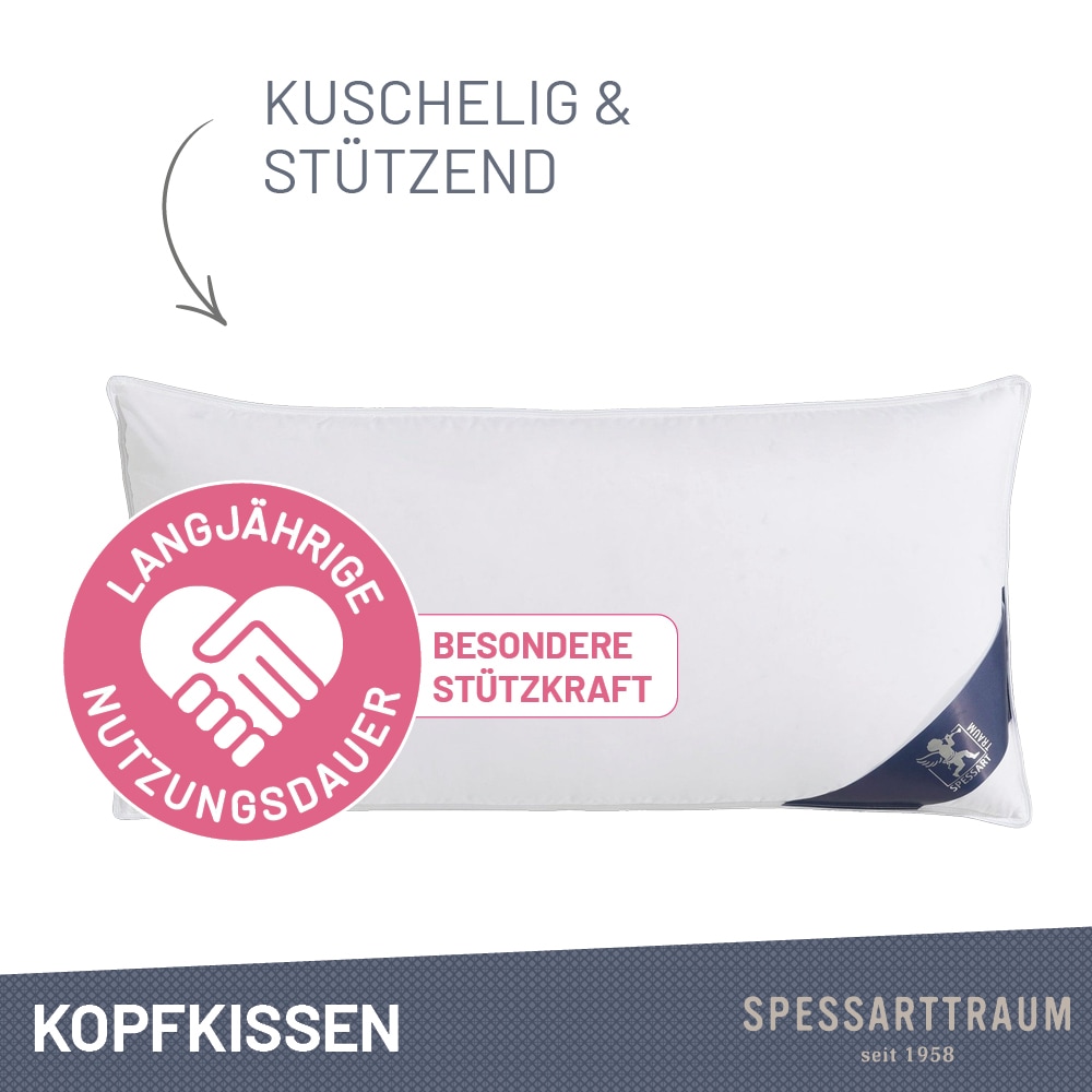 SPESSARTTRAUM 3-Kammer-Kopfkissen »Premium«, Füllung: 60% Gänsedaunen / 40% Gänsefedern, Klasse 1, Downpass zertifiziert (Aussenkammern), Bezug: 100% Baumwolle, nachhaltig (Made in Green), Hausstauballergiker geeignet, (1 St.), gute Stützkraft