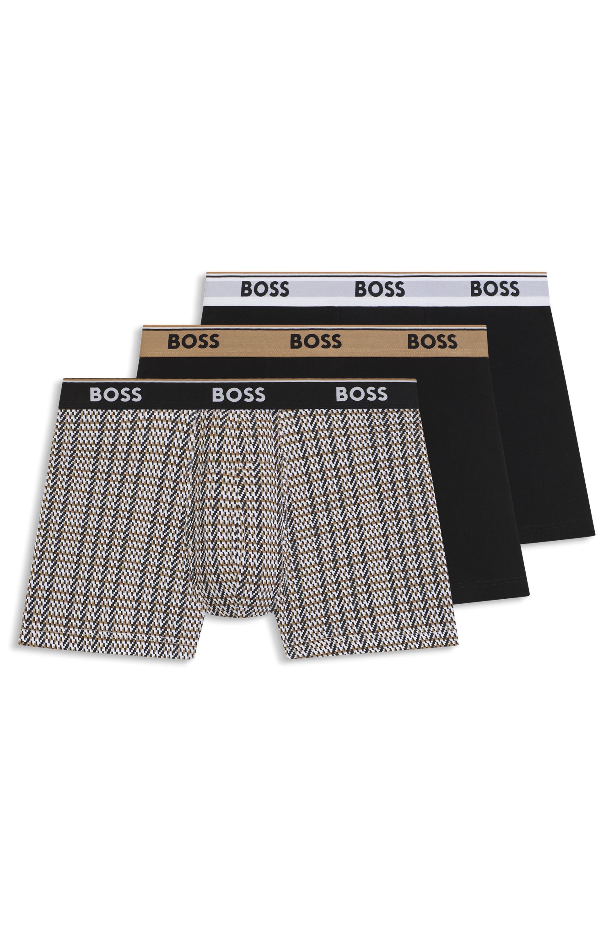BOSS Boxershorts »Boxer Brief 3P Power Design« 3 Stk. mit 2x Uni und 1x Muster