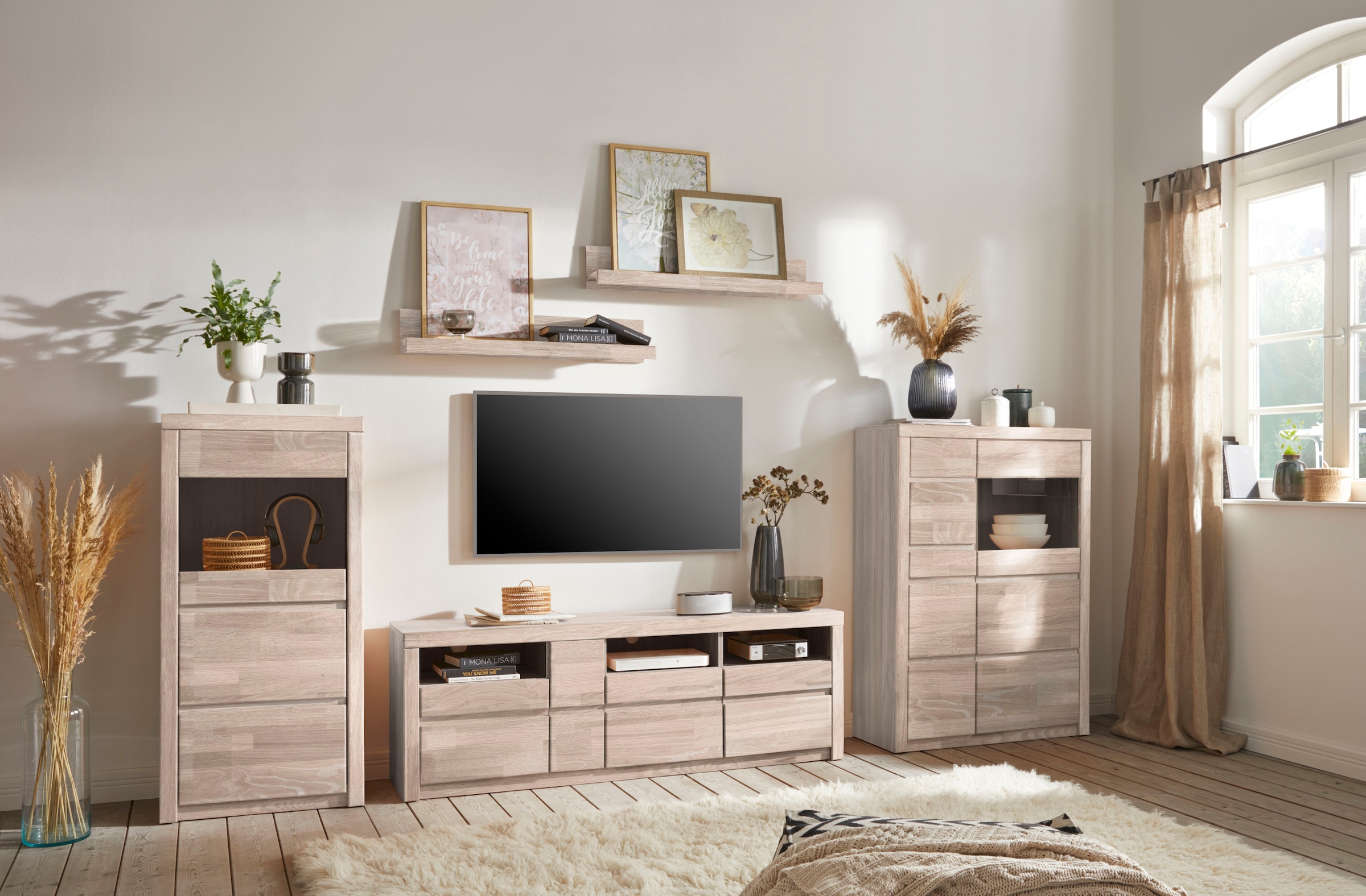 Home affaire Wohnwand »Silkeborg«, (Set, 5 St.), teilmassiv mit schöner griffloser Optik