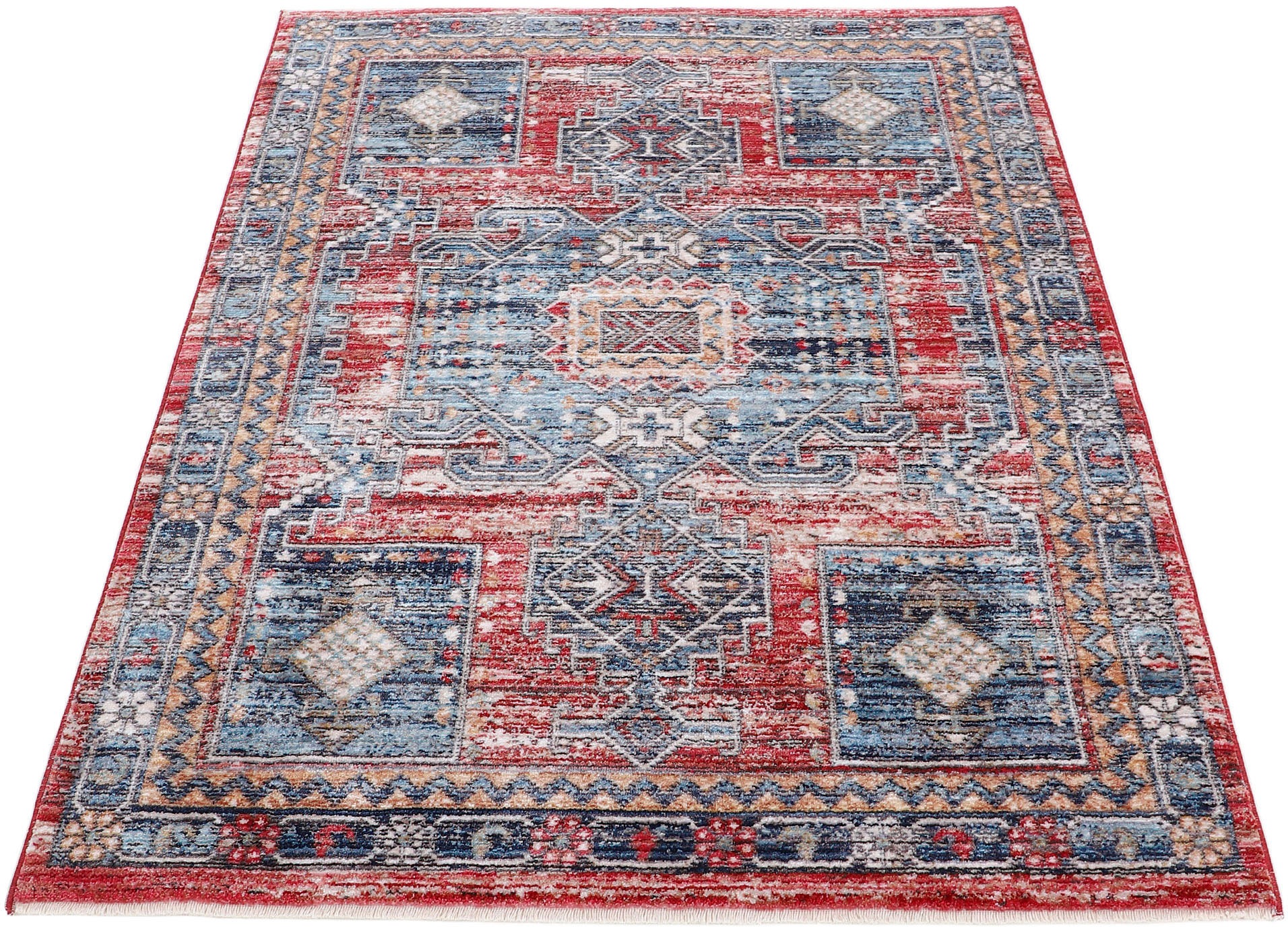 carpetfine Teppich »Phoenix«, rechteckig, 6 mm Höhe, Vintage Orient Look, mit Fransen, Wohnzimmer