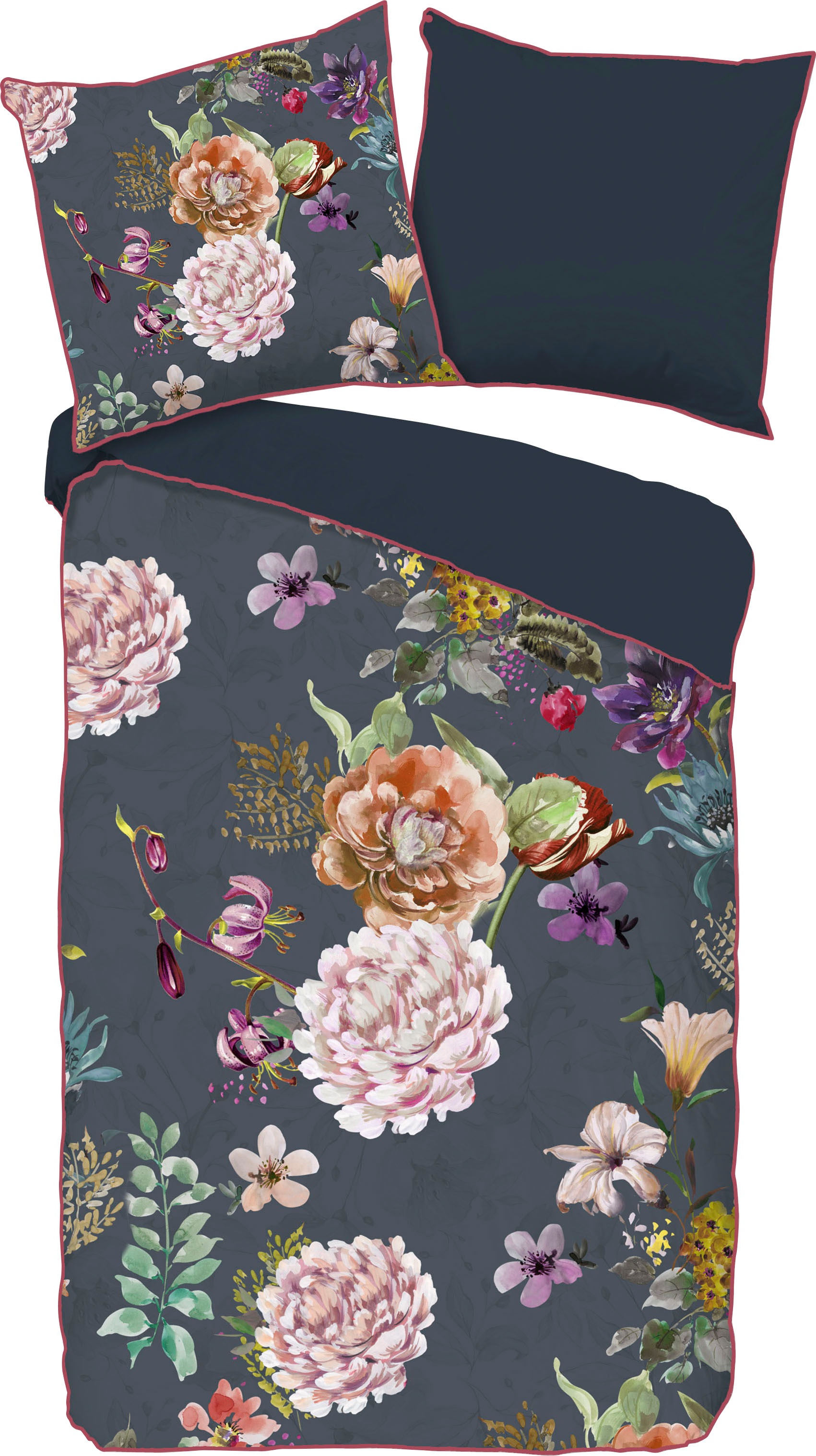 Descanso Wendebettwäsche »Parma«, Baumwolle, Satin, 135x200, Biese, Reissverschluss, Wendeoptik, Blumen