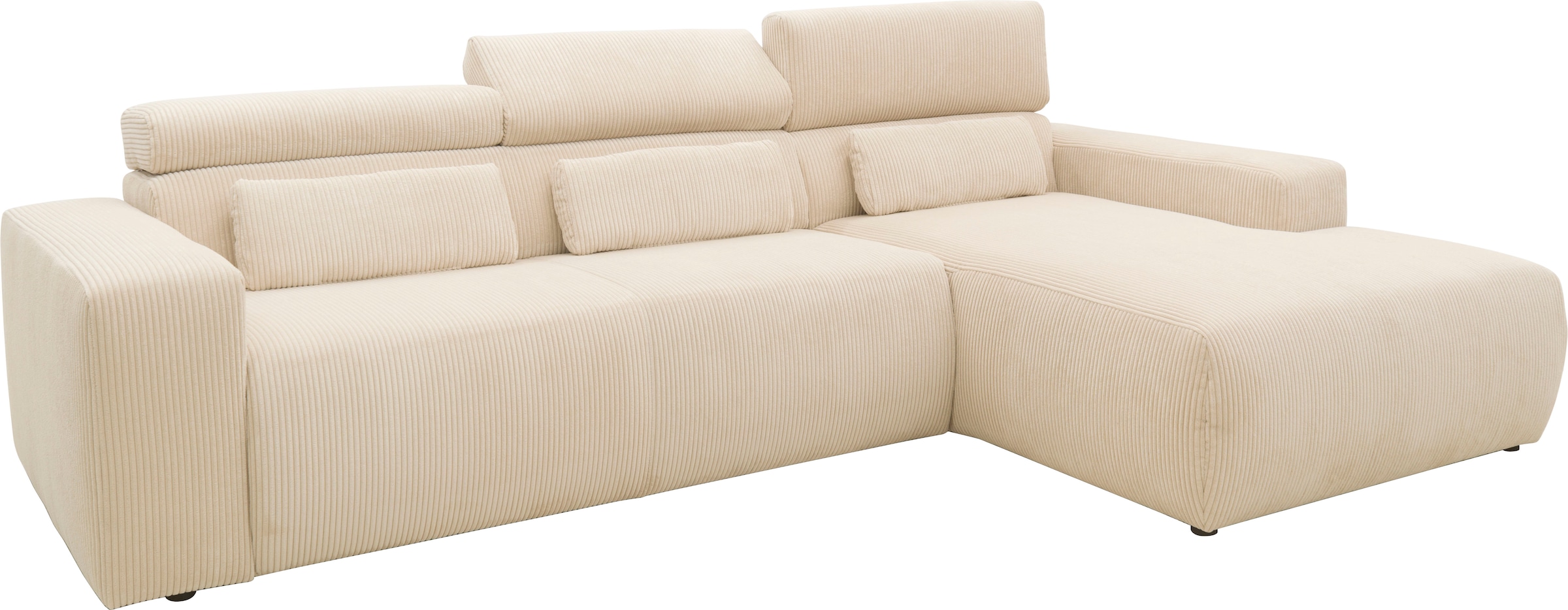 DOMO collection Ecksofa »Brandon B/T: 289/177 cm, belastbar bis 140kg/ Sitz, L-Form«, mit Sitztiefenverstellung, Cord, creme