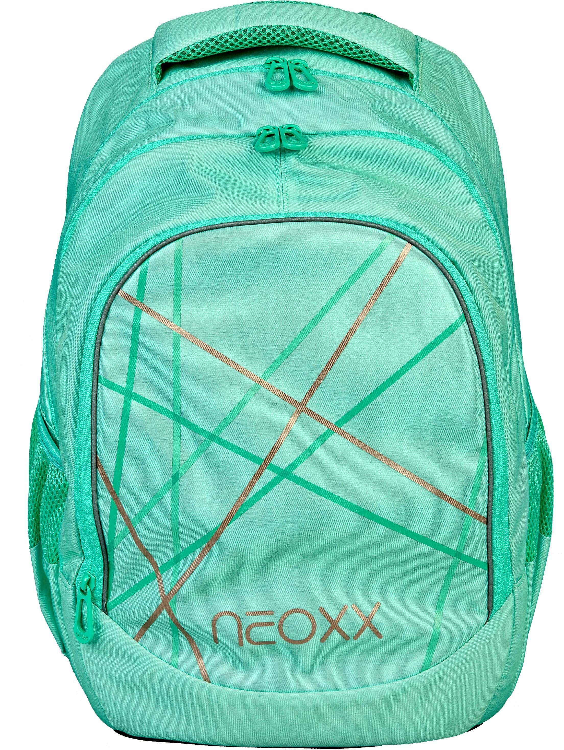 neoxx Schulrucksack »Fly, Mint to be«, Reflektionsnaht, aus recycelten PET-Flaschen