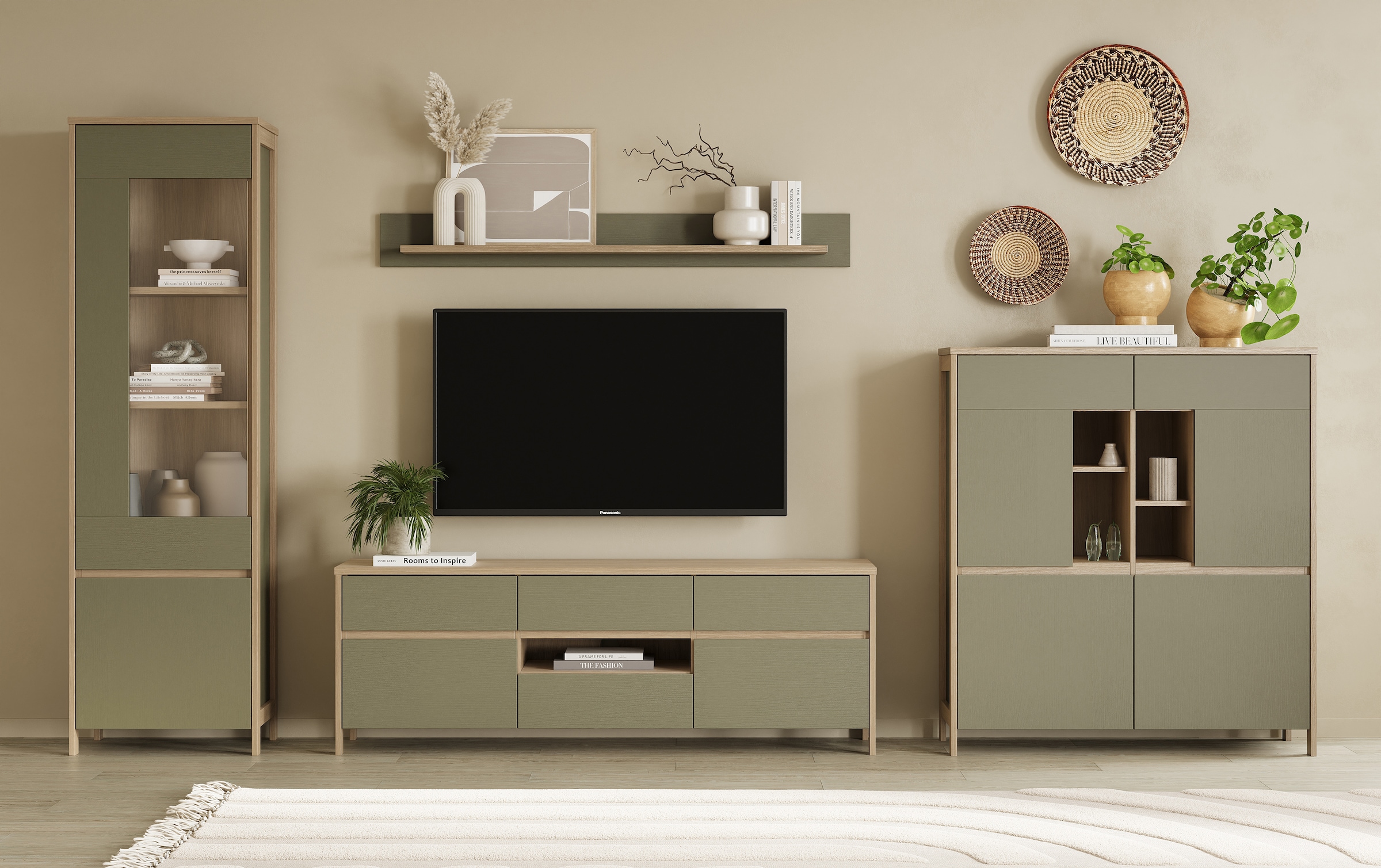 Home affaire Vitrine »Stranda, Hochschrank im Scandi-Style, moderne Glasvitrine«, Rahmenoptik, ausreichend Stauraum, vielseitig einsetzbar, 58 cm breit