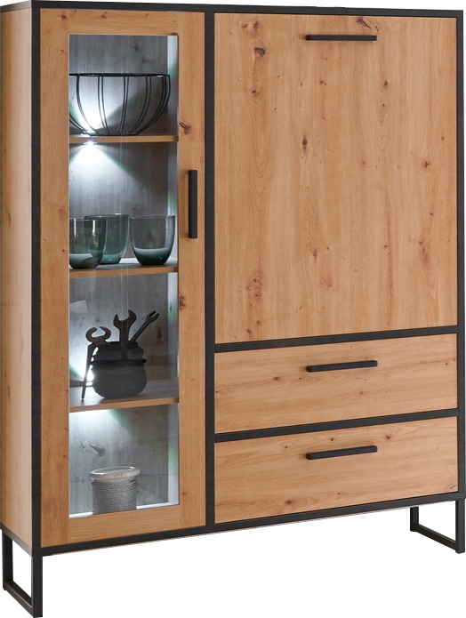 Mäusbacher Asteiche, Schwarzstahl Highboard "Torres"