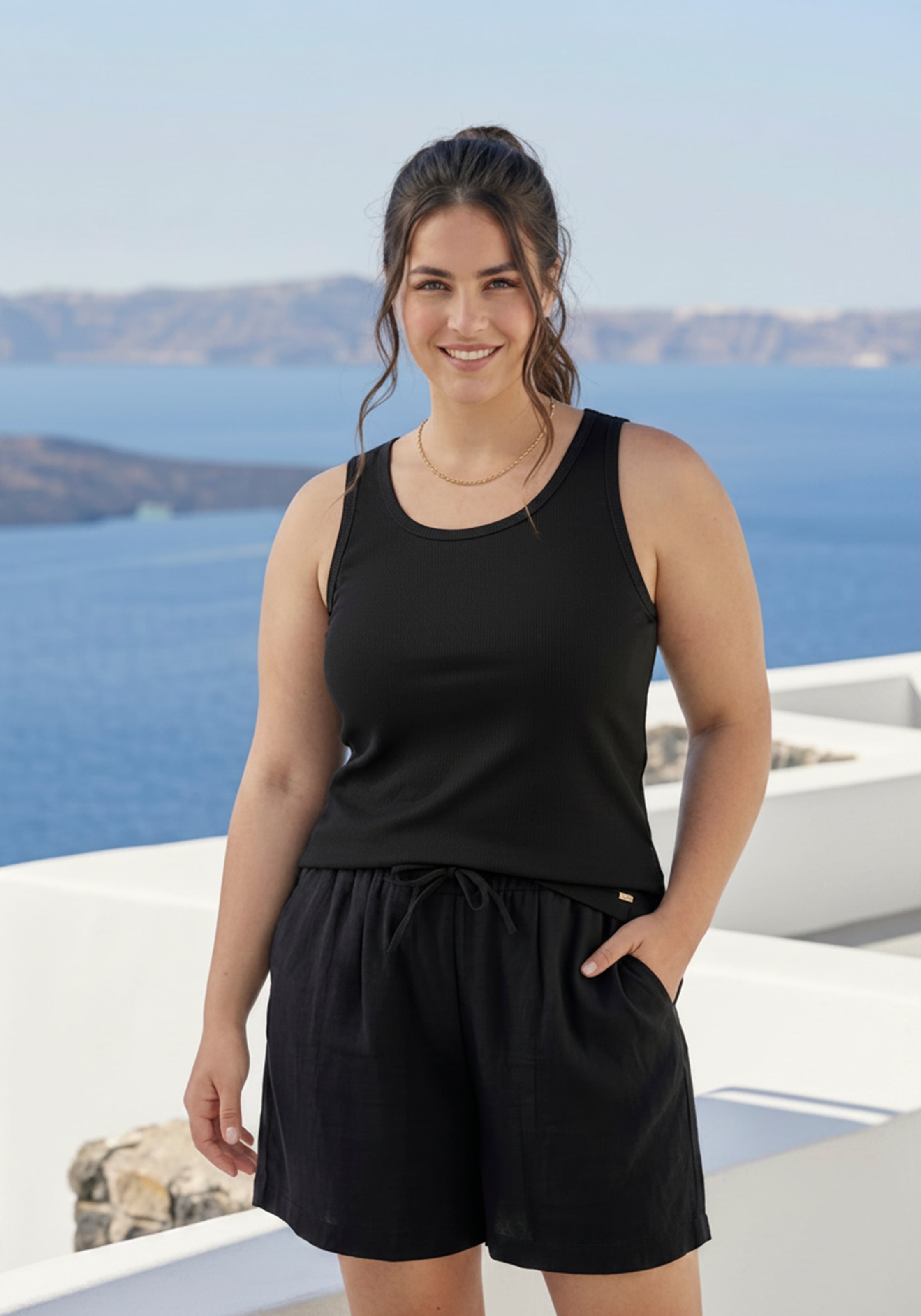 Laura Scott CURVE Tanktop "Grosse Grössen" figurbetonte Passform, aus Viskose und Elasthan, in Rippware