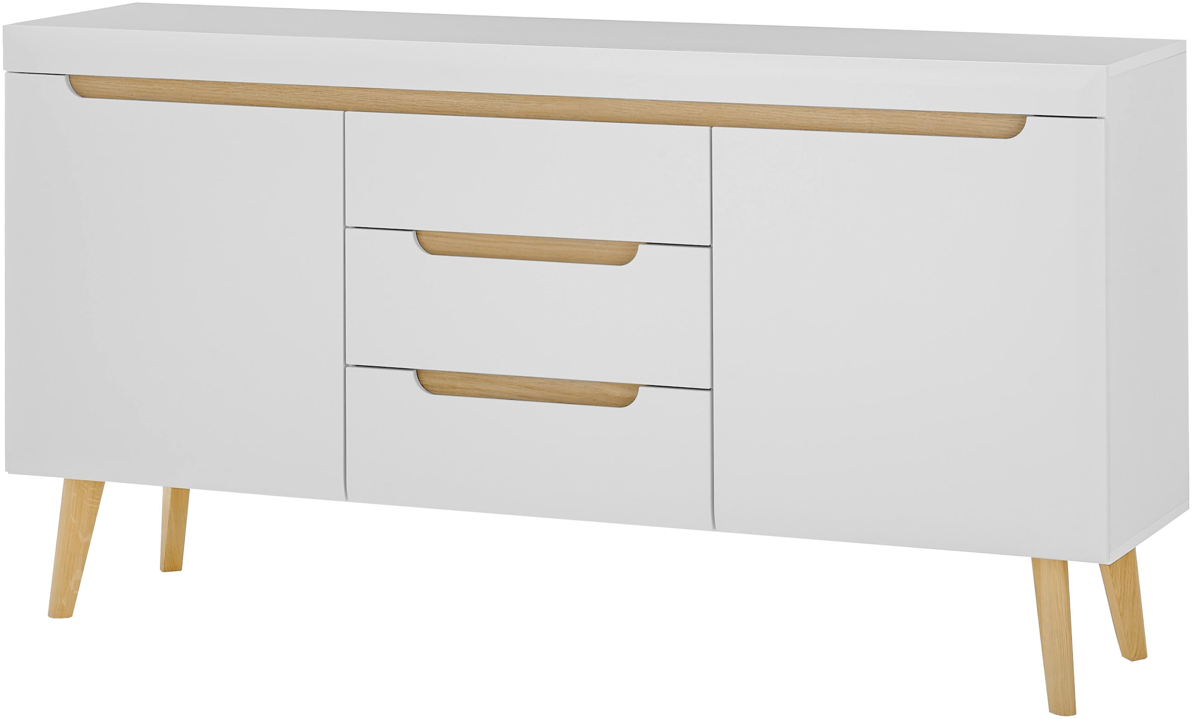 INOSIGN Sideboard »Torge, Anrichte, Kommode, Schubladenschrank«, (1 St.), abgeschrägte Füsse, drei Farben, Scandi Design, 160 cm breit