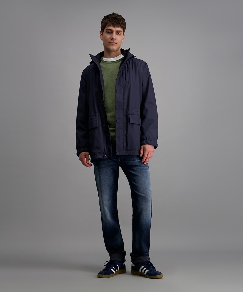 Pioneer Authentic Jeans Rundhalspullover, Ausschnitt mit Rollkante, Aussennähte