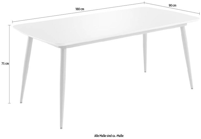 Esstisch Tischplatte 90 Lack, (1 cm Tiefe, Metallgestell cm Breite | St.), 180 kaufen INTER-FURN online »Bozen«, x Weiss Jelmoli-Versand