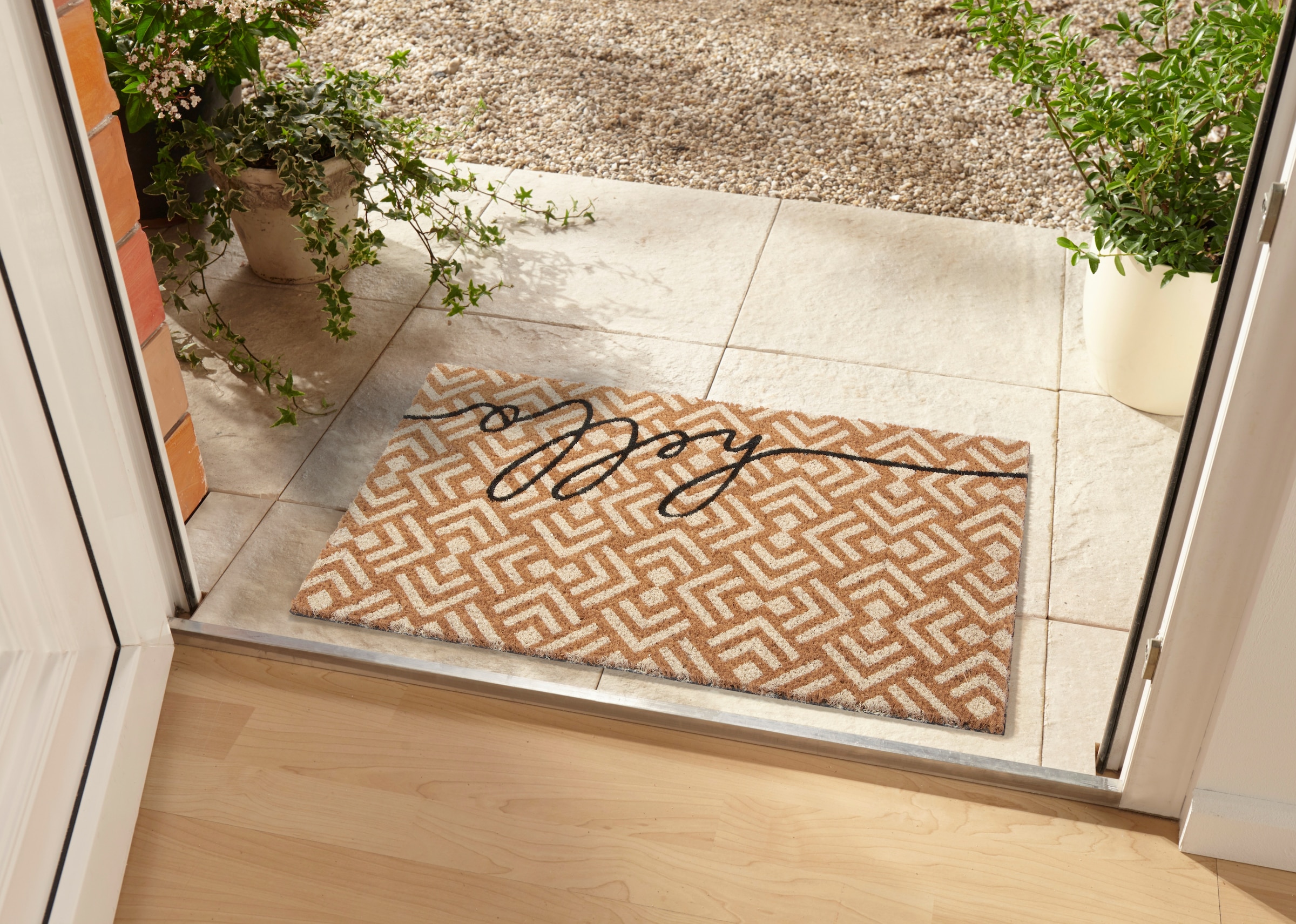 HANSE Home Fussmatte »Mix Mats Kokos Hello Geometric, Türmatte«, rechteckig, 15 mm Höhe, Kokos, Schmutzfangmatte, Outdoor, Rutschfest, Innen, Kokosmatte, Flur
