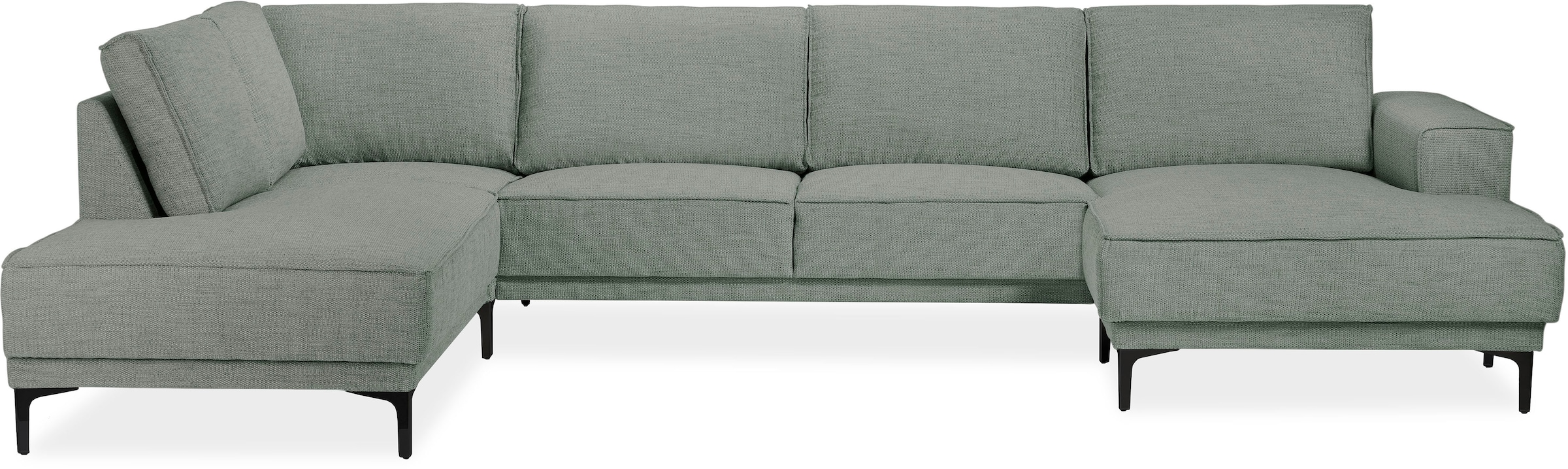 Places of Style Wohnlandschaft »XXL Sofa Oland, Struktur, Flachgewebe, Luxus-Microfaser, Boucle«, U-Form, 345 cm, Wellenunterfederung, Skandi-Design, Metallfüsse