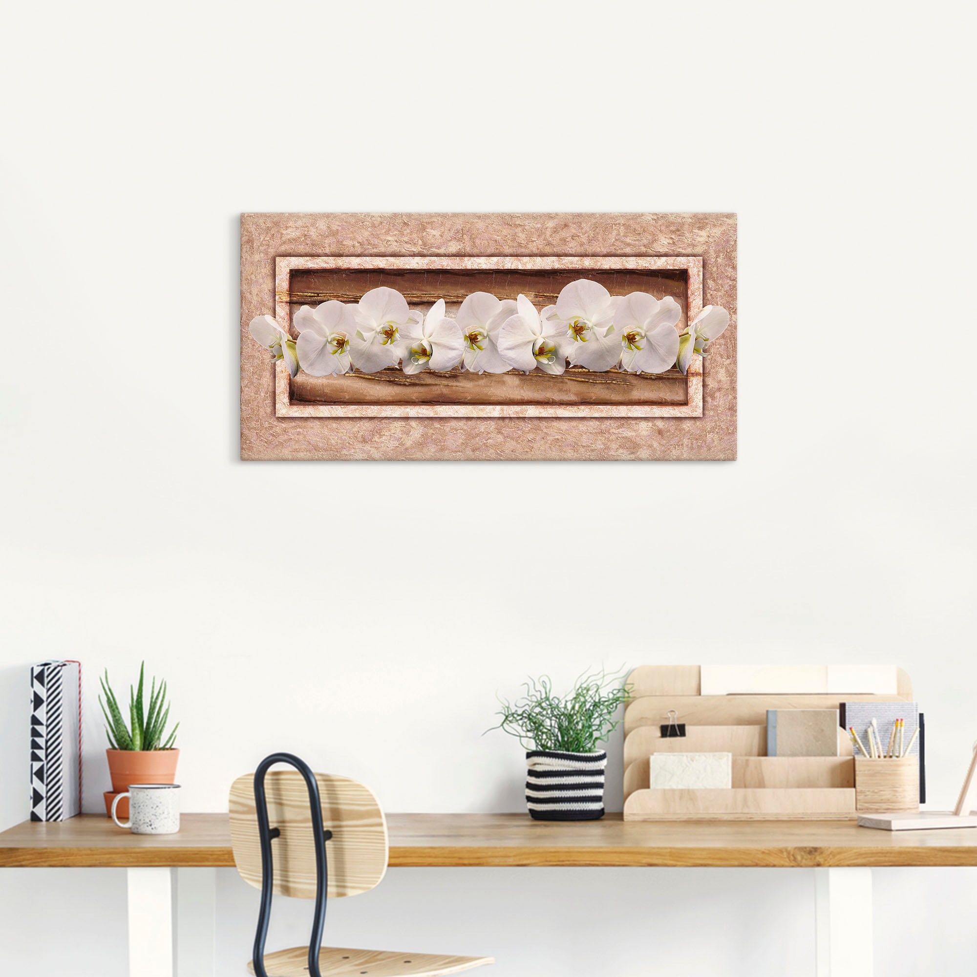 Artland Leinwandbild »Weisse Orchideen braun gold«, Blumen, (1 St.), auf Keilrahmen gespannt