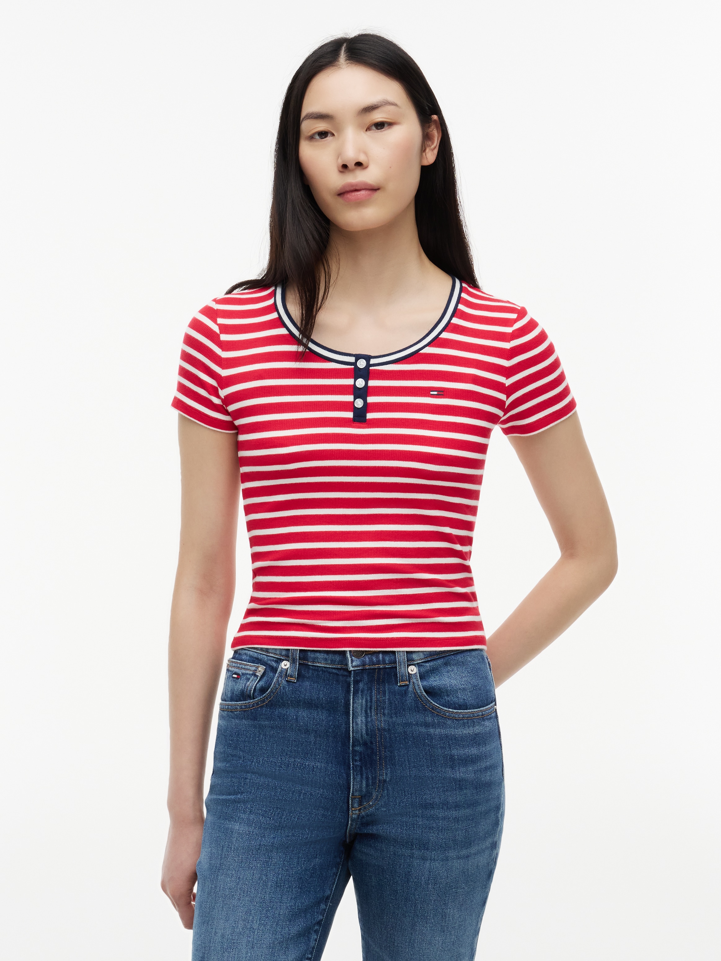 Tommy Jeans Henleyshirt "TJW SLIM HENLEY SS TEE" Viskosemischung, slim fit