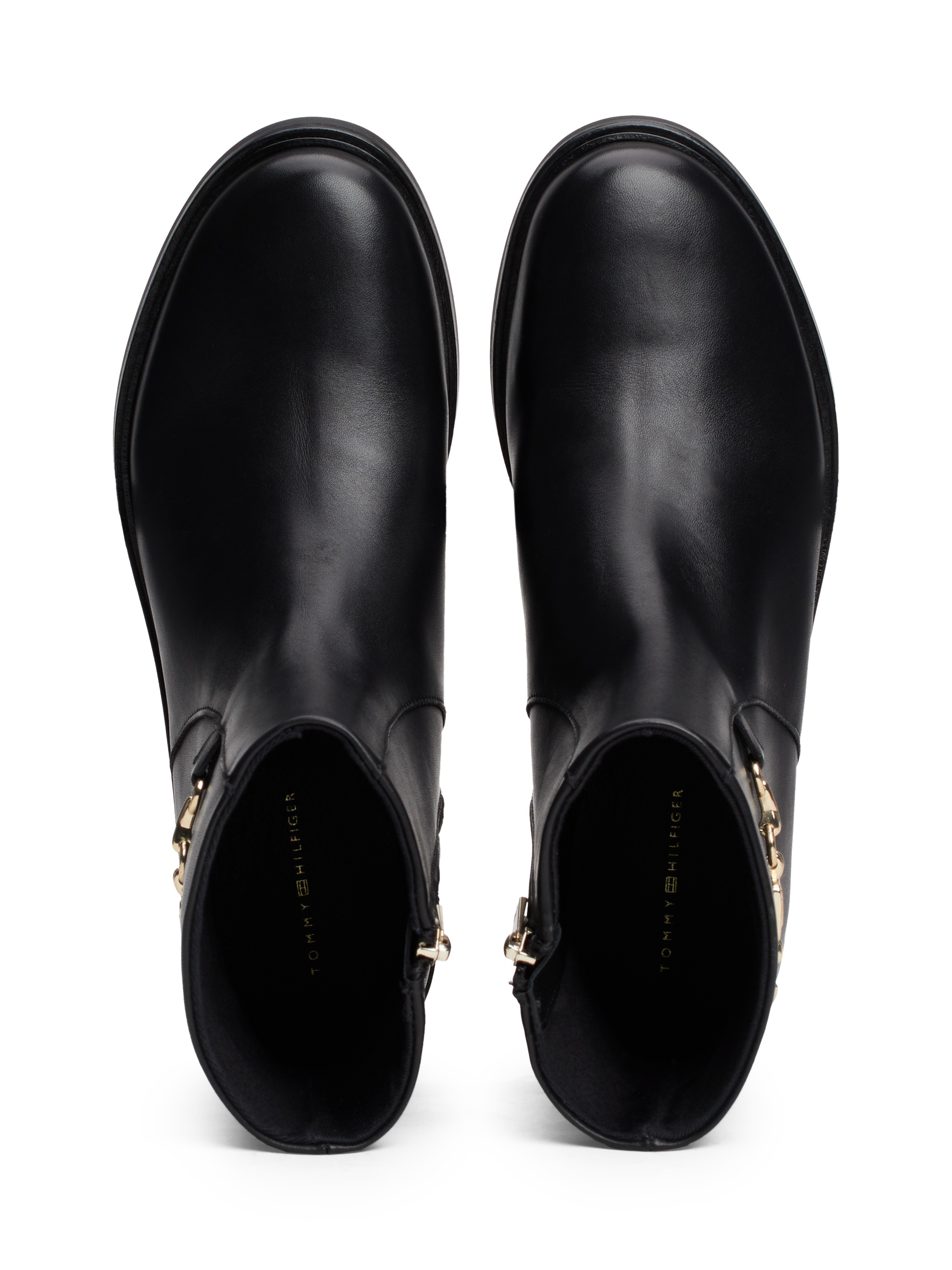 Tommy Hilfiger Stiefelette »TH CHAIN LEATHER LOW BOOTIE«, Blockabsatz, Businesschuh, Ankleboots mit goldfarbener Zierkette