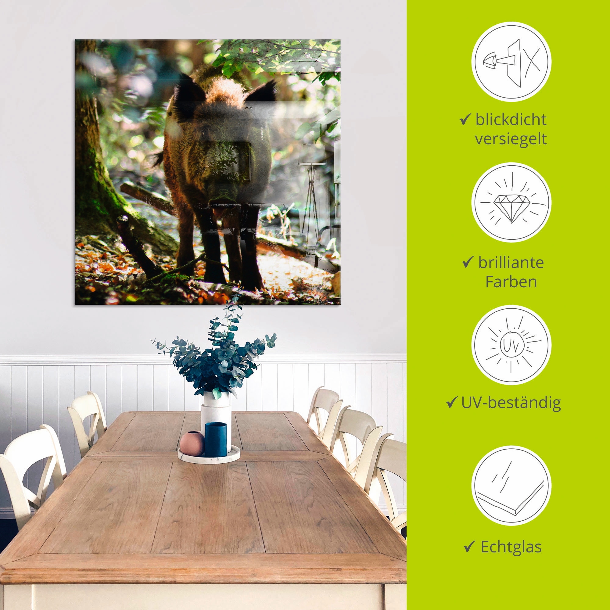 Artland Glasbild »Wildschwein«, Wildtiere, (1 St.), in verschiedenen Grössen