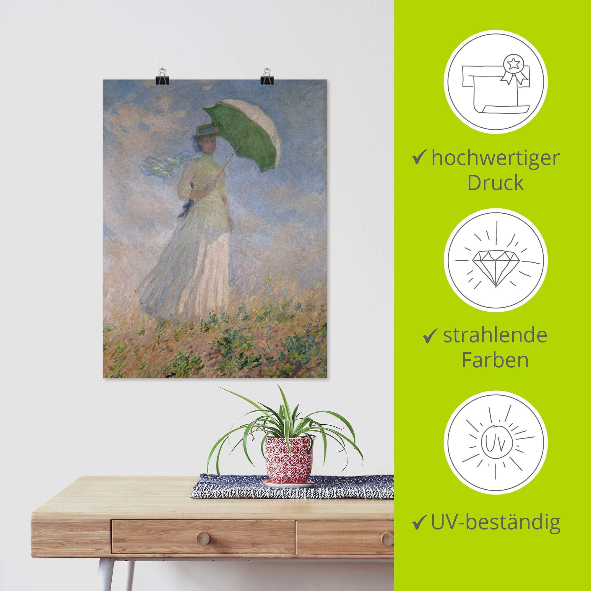 Artland Kunstdruck »Frau mit Sonnenschirm, Susanne Hoschedé«, Frau, (1 St.), als Leinwandbild, Wandaufkleber oder Poster in versch. Grössen