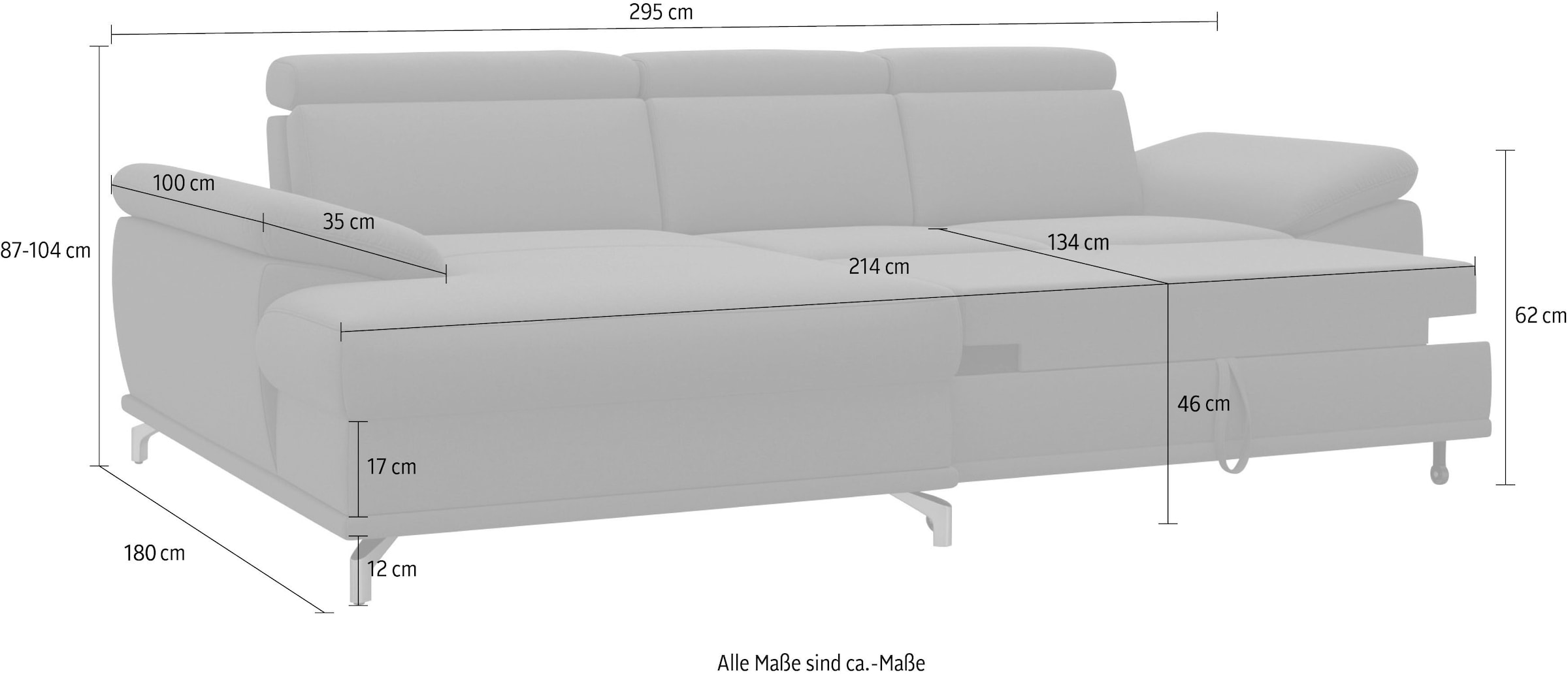 sit&more Ecksofa »Cabrio L-Form, mit Sitztiefenverstellung, Arm- und Kopfteilverstellung«, 2 Nierenkissen, Federkern, optional Bettfunktion und Stauraum
