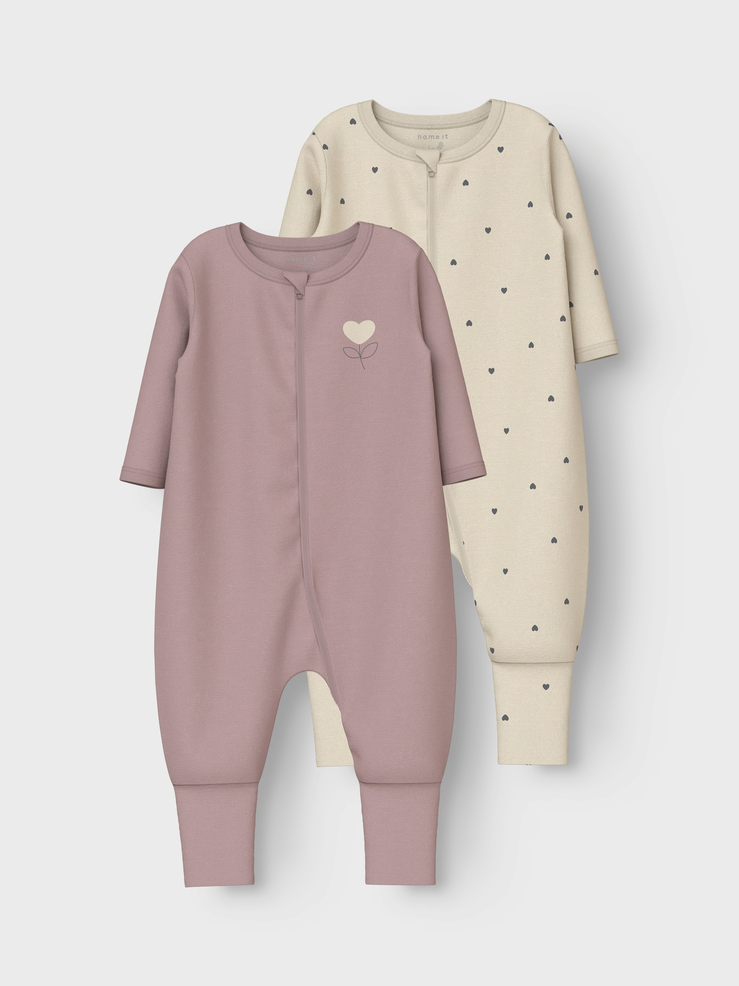 Name It Pyjama »NBFNIGHTSUIT 2P ZIP FF HEART NOOS«, (Packung, 2 tlg.)