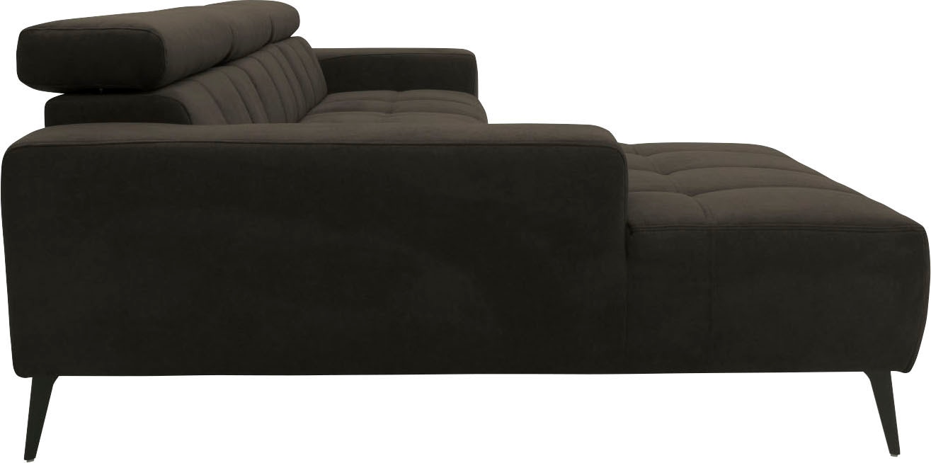 DOMO collection Ecksofa »Trento L-Form, mit Kufenfuss oder Einzelfuss«, wahlweise mit Kopfteilverstellung, Recamiere links/rechts bestellbar