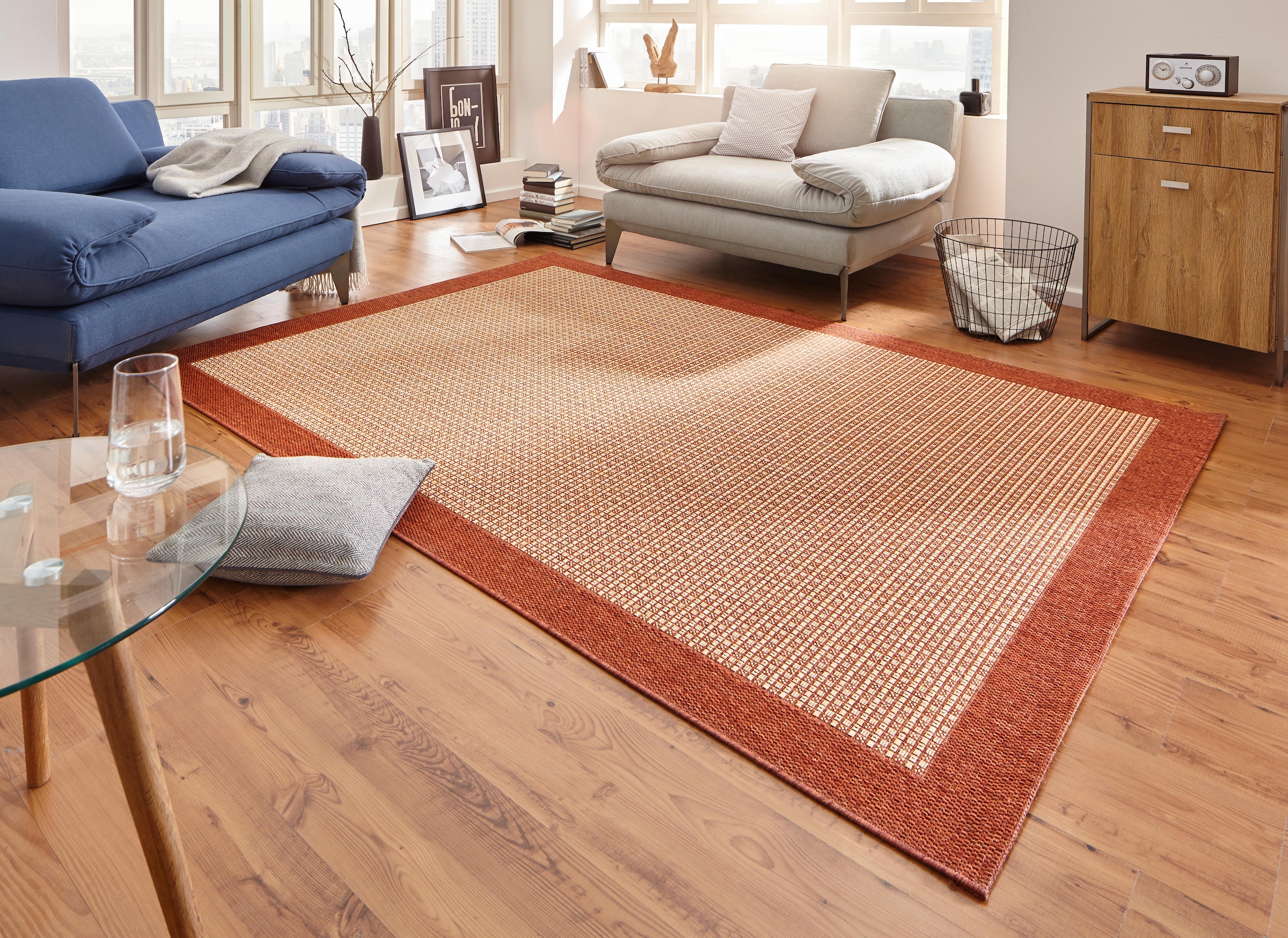 HANSE Home Teppich »Simple«, rechteckig, 8 mm Höhe, Flachgewebe Indoor, Sisal Optik, Bordüren Design, Robust, Pflegeleicht