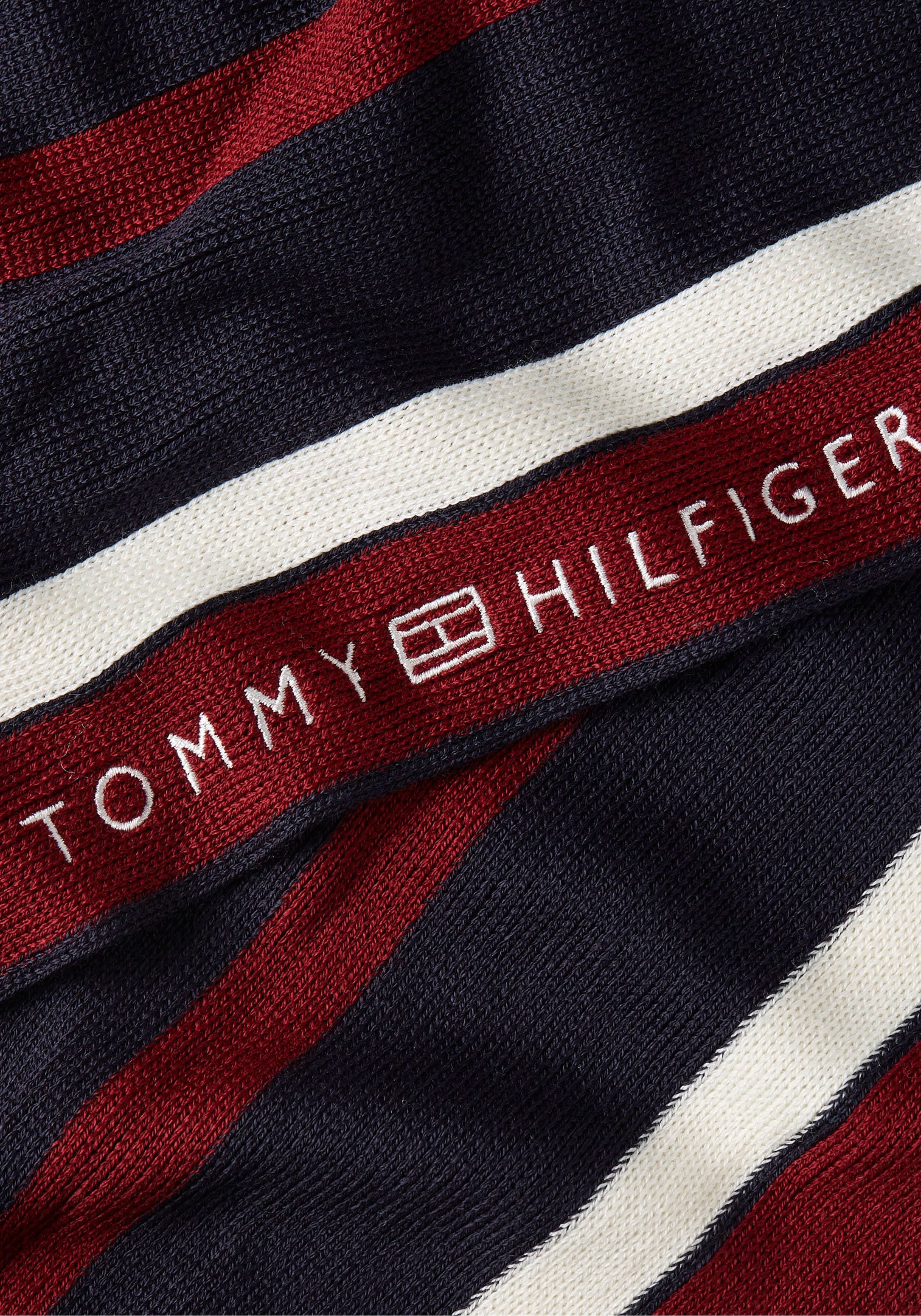Tommy Hilfiger Wollschal »CORPORATE RASCHELLE SCARF«, Gestreifter  Fransenschal mit Branding-Details online shoppen | Jelmoli-Versand