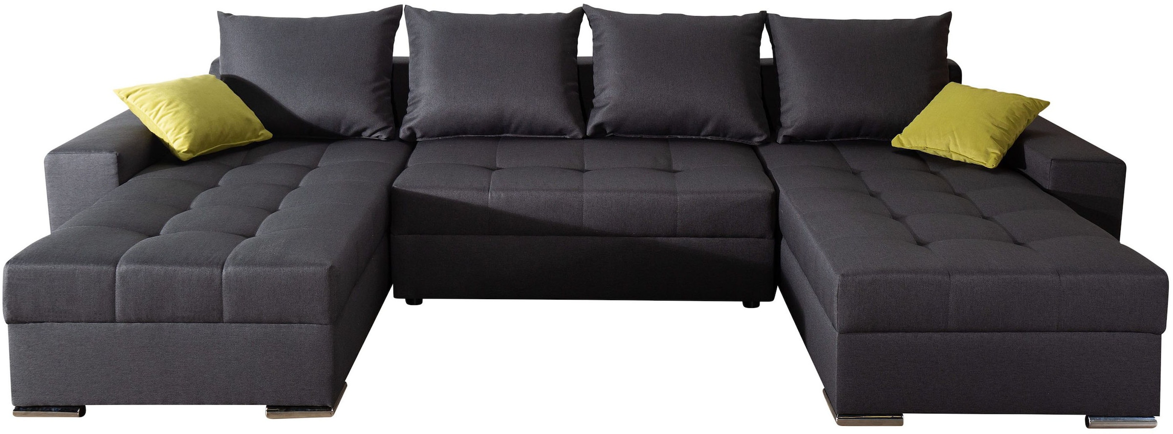 COLLECTION AB Wohnlandschaft »Josy XL U-Form, B: 313 cm in Flachgewebe, Struktur, Kunstleder«, mit Bettfunktion, Bettkasten & 2 Zierkissen, Federkern